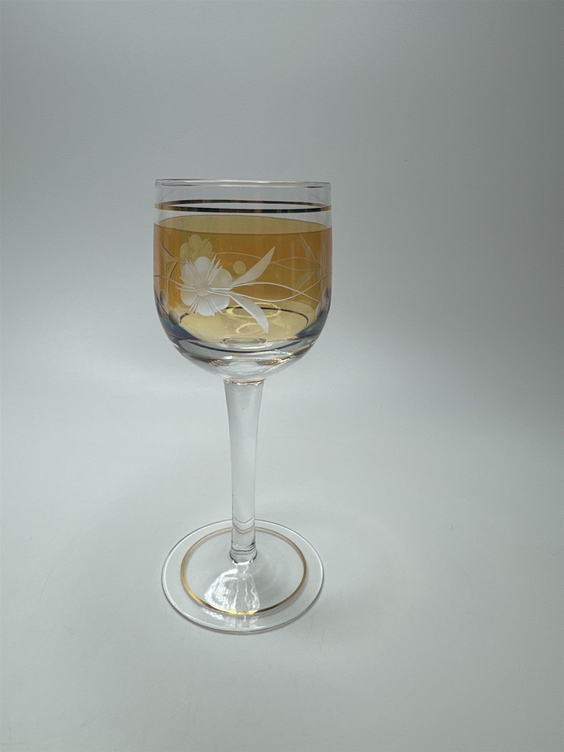 VINTAGE Elegant Orange Cordial Glass Gold Trim Liqueur Stemware Barware