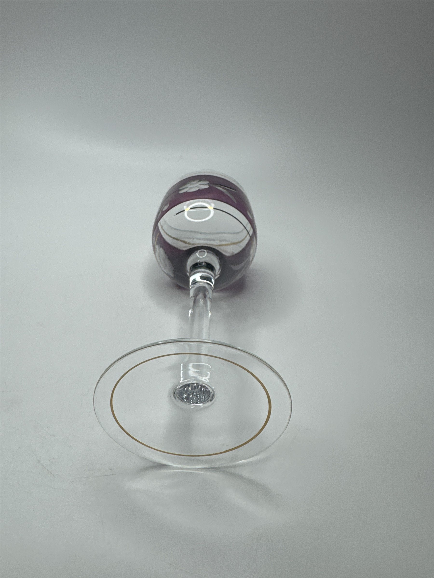 VINTAGE Elegant Purple Cordial Glass Gold Trim Liqueur Stemware Barware