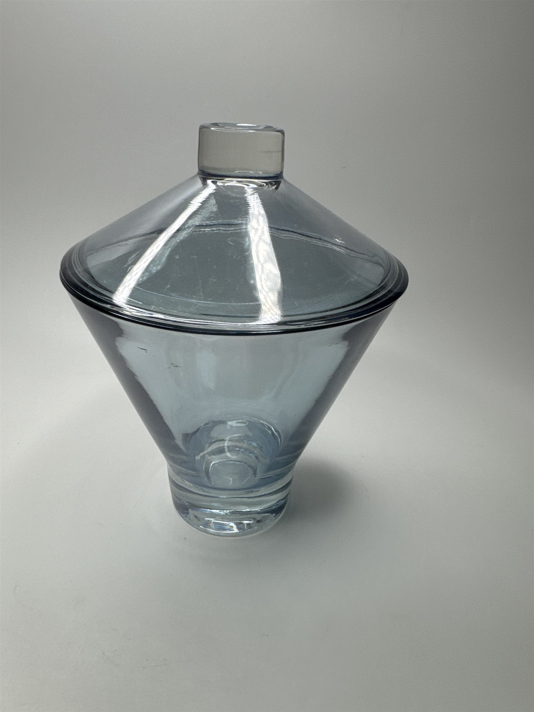 Vintage Hazel Atlas Iridescent Blue Lidded Candy Bowl Dish 1960s Covered Dish