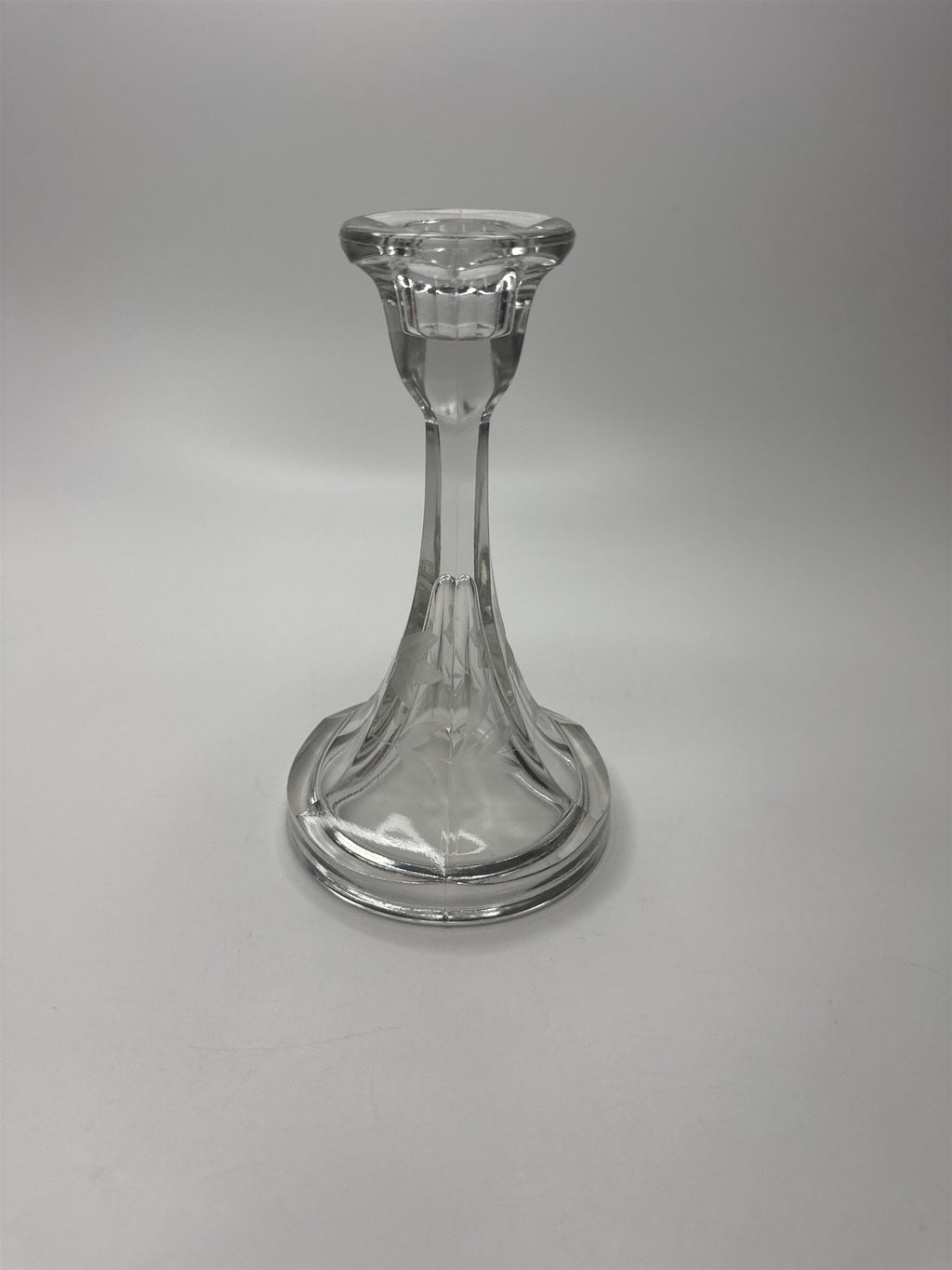 Vintage 6.5" Floral Etched Crystal Candlestick Candle Holder EUC