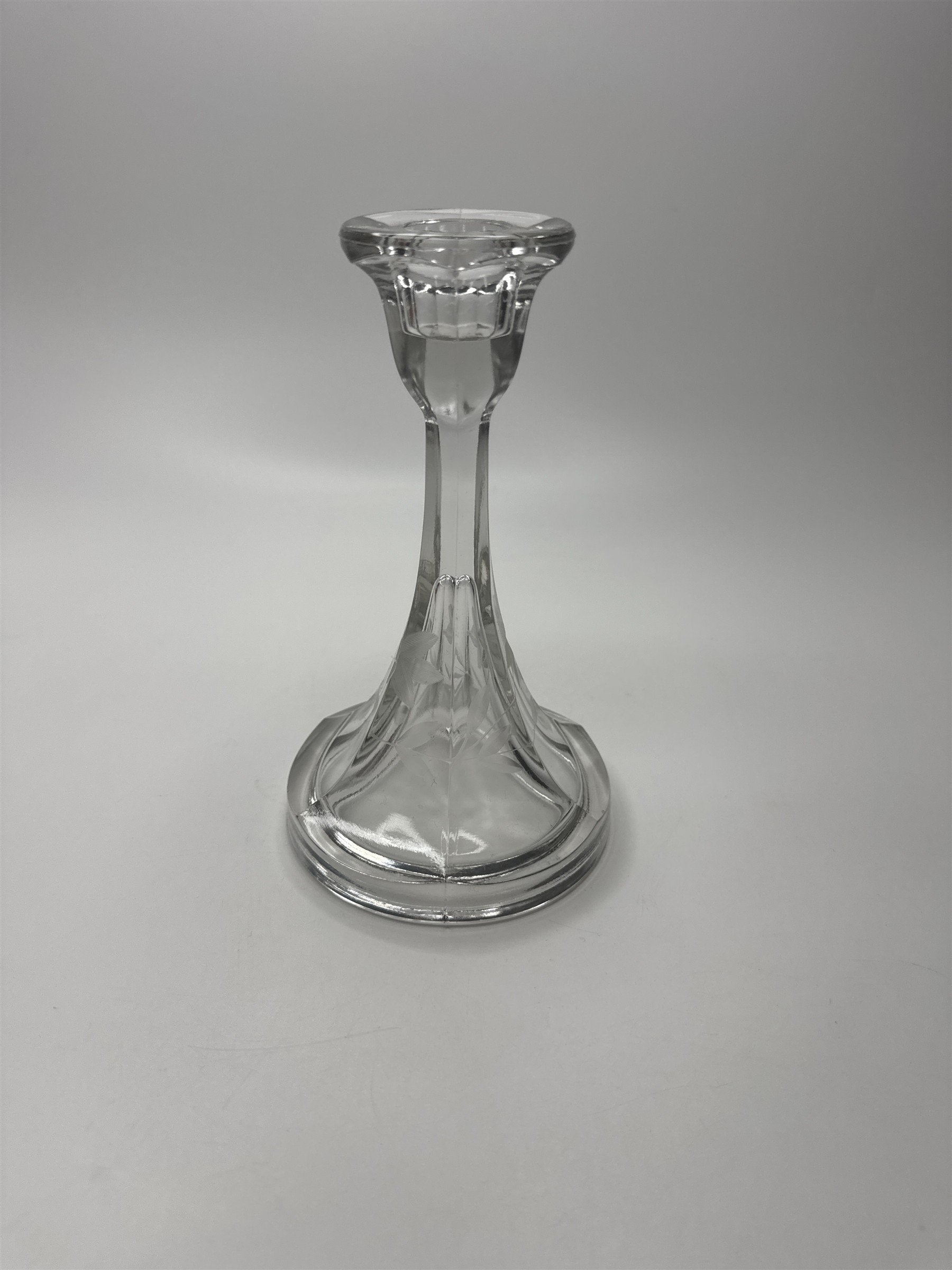 Vintage 6.5" Floral Etched Crystal Candlestick Candle Holder EUC
