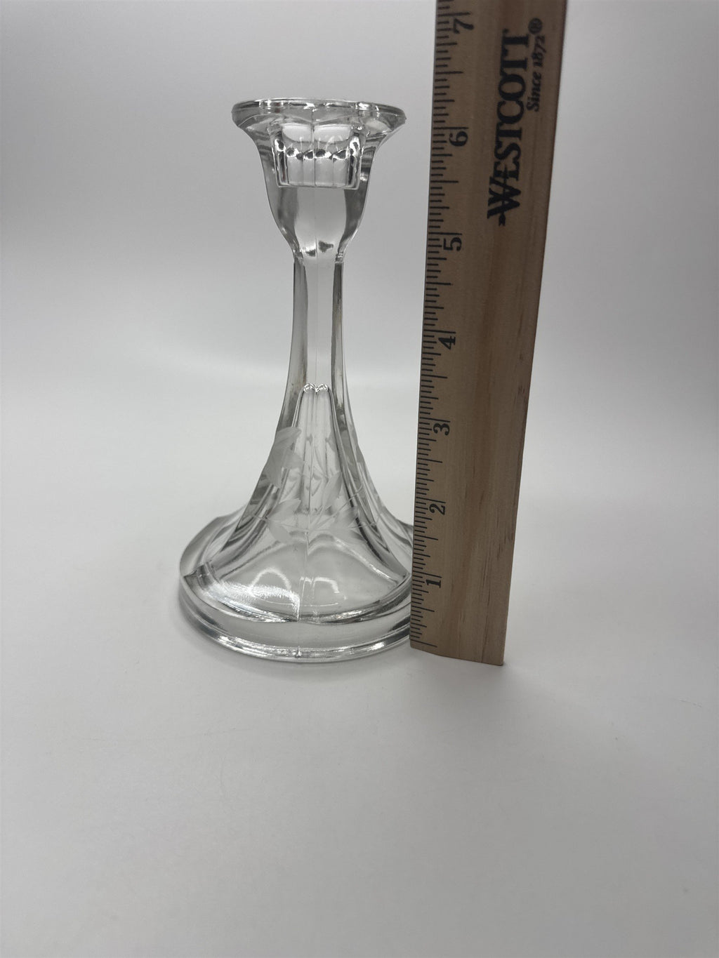 Vintage 6.5" Floral Etched Crystal Candlestick Candle Holder EUC