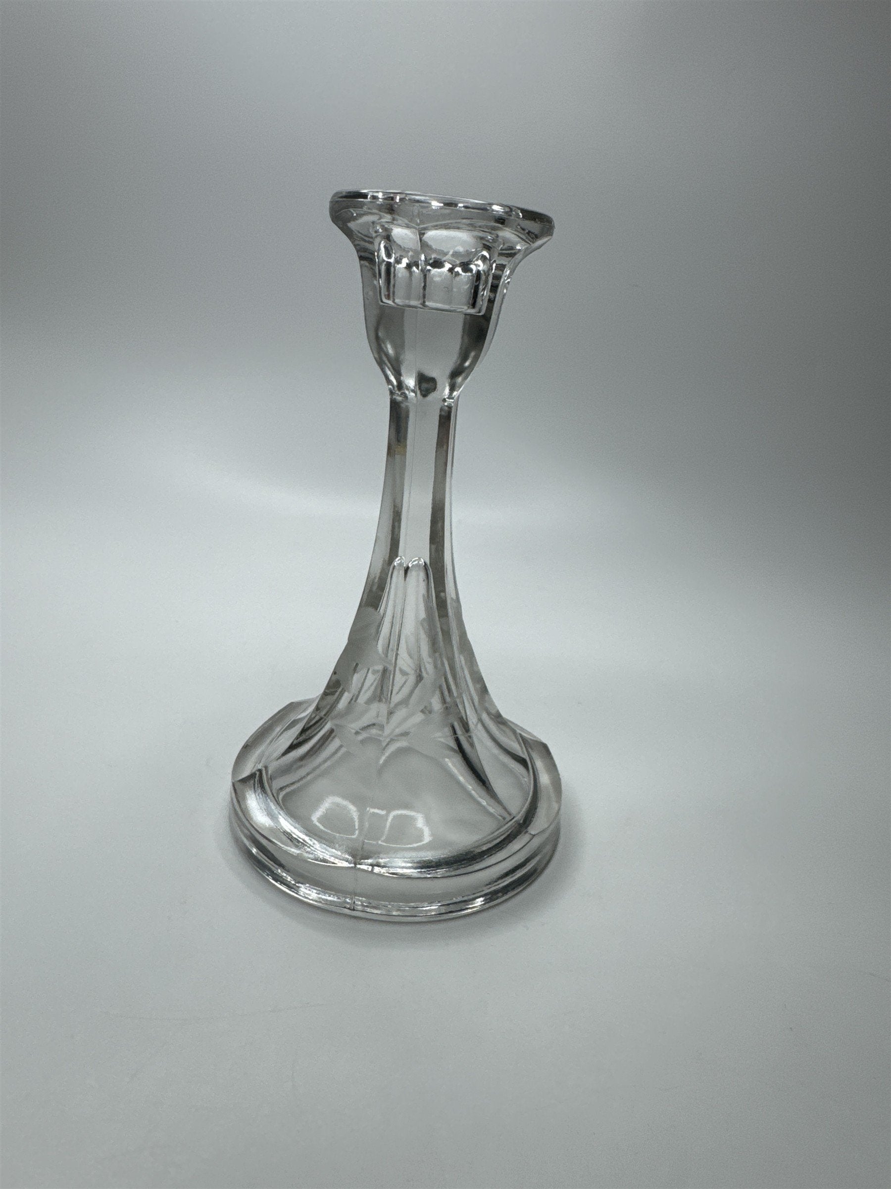 Vintage 6.5" Floral Etched Crystal Candlestick Candle Holder EUC