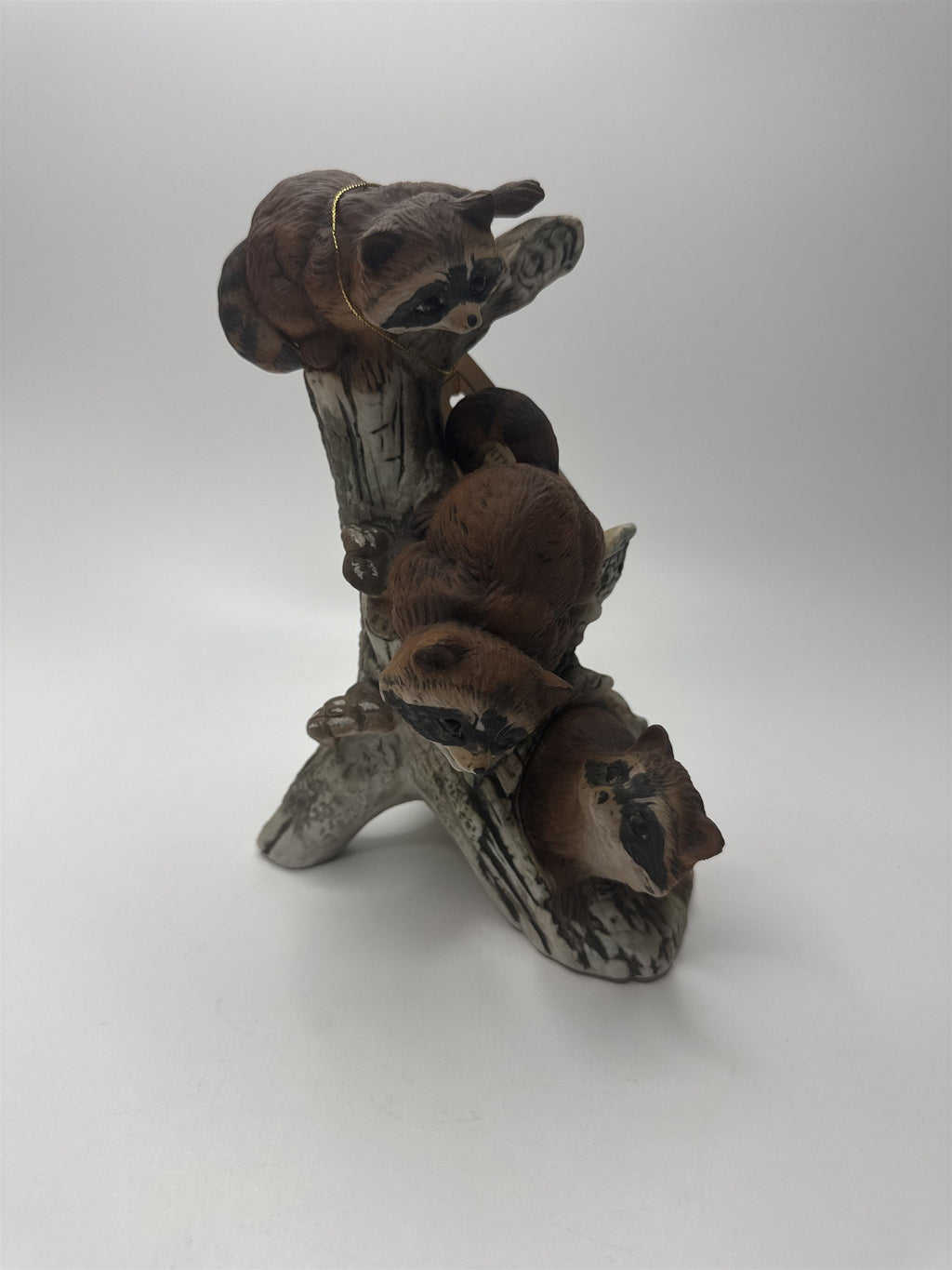 Vintage Masterpiece by Homco Home Interiors Ceramic Racoon Family on Log Tree
