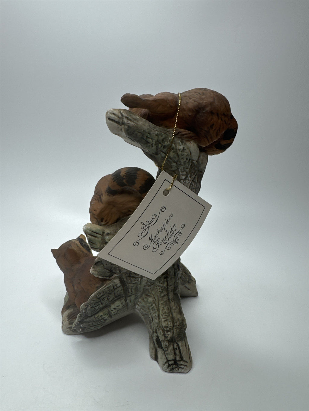 Vintage Masterpiece by Homco Home Interiors Ceramic Racoon Family on Log Tree