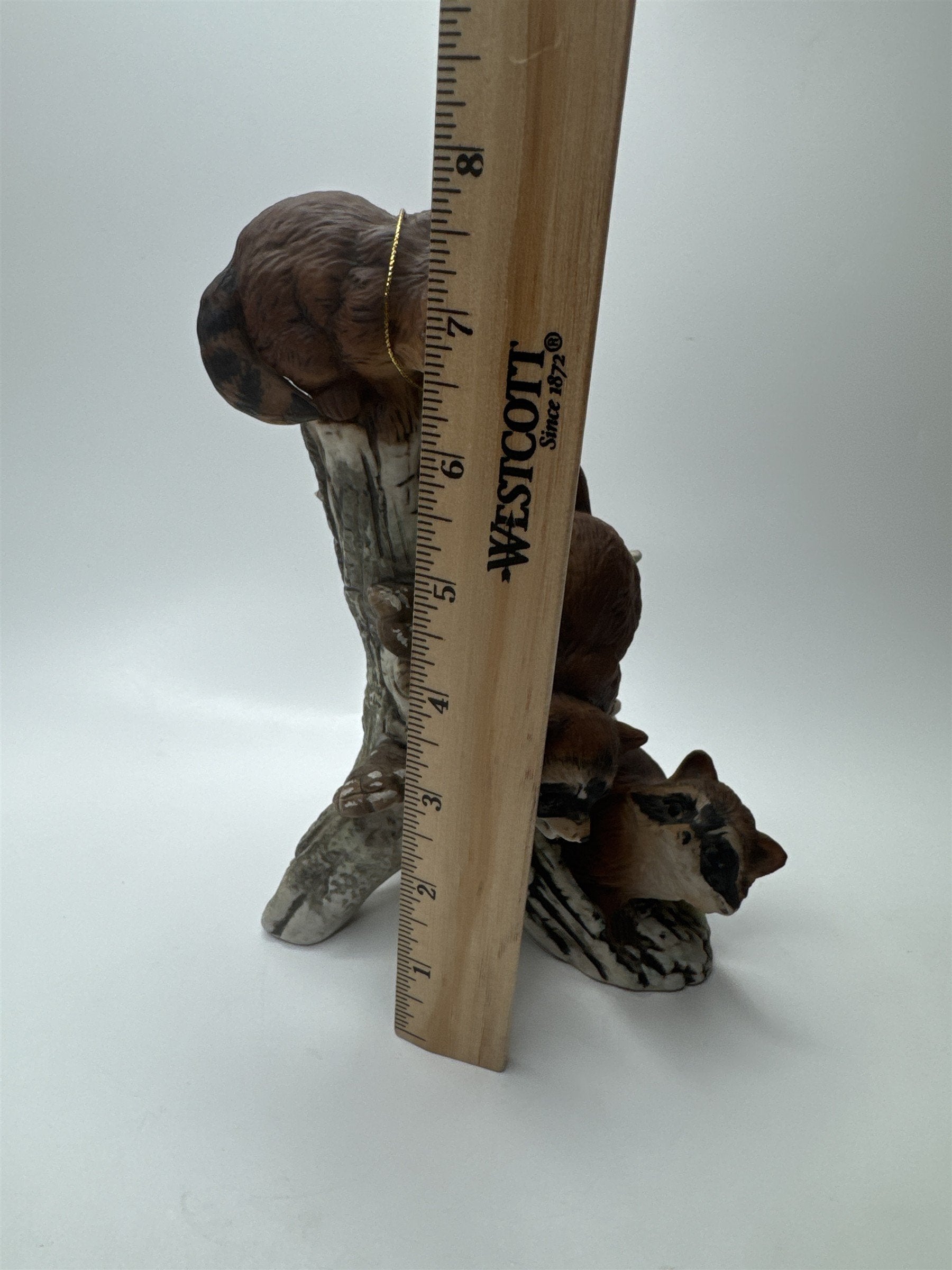 Vintage Masterpiece by Homco Home Interiors Ceramic Racoon Family on Log Tree