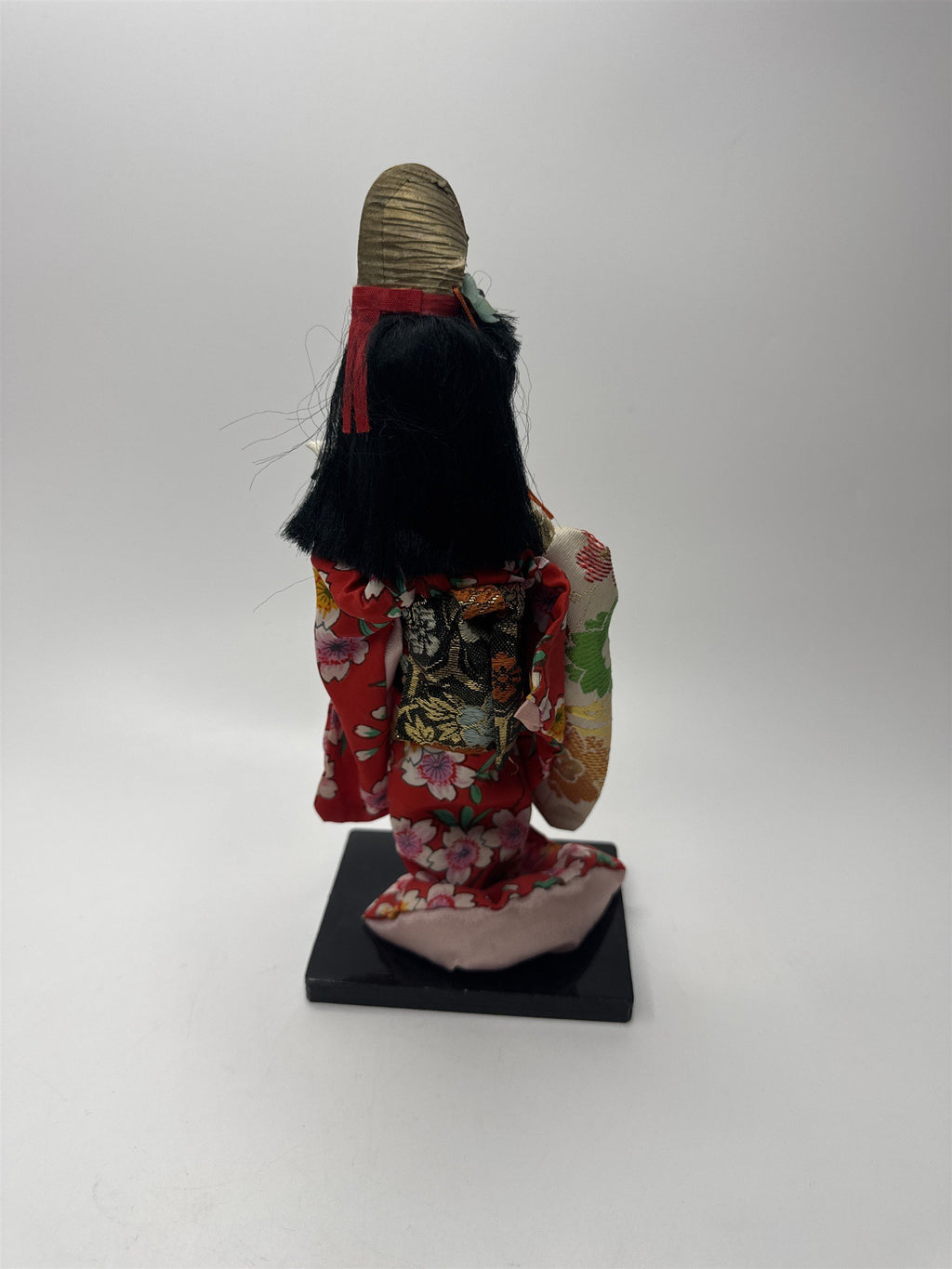 9" Tall Japanese Geisha Doll in Traditional Kimono Holding a Drum Playing Drum