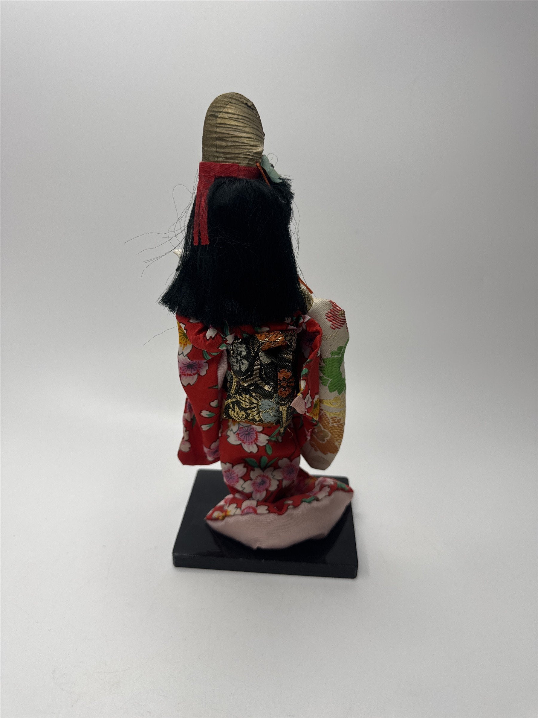 9" Tall Japanese Geisha Doll in Traditional Kimono Holding a Drum Playing Drum