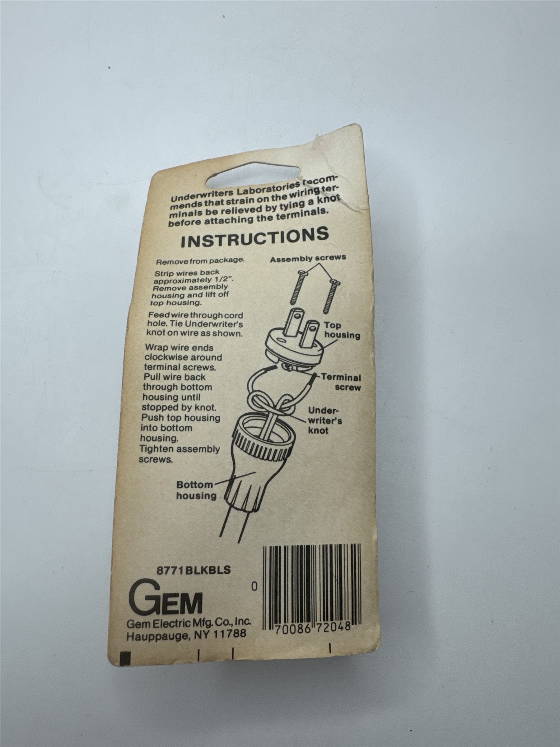 Vintage E-Z Grip Pluig GEM 8771BLKBLS 198D UL Listed Terminal Plug