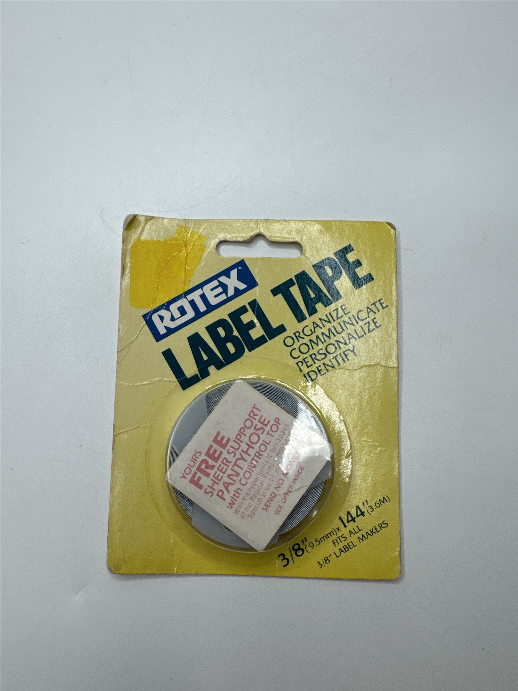 Vintage ROTEX Label Maker 3/8" x 144" NOS Refill Tape BLACK USA