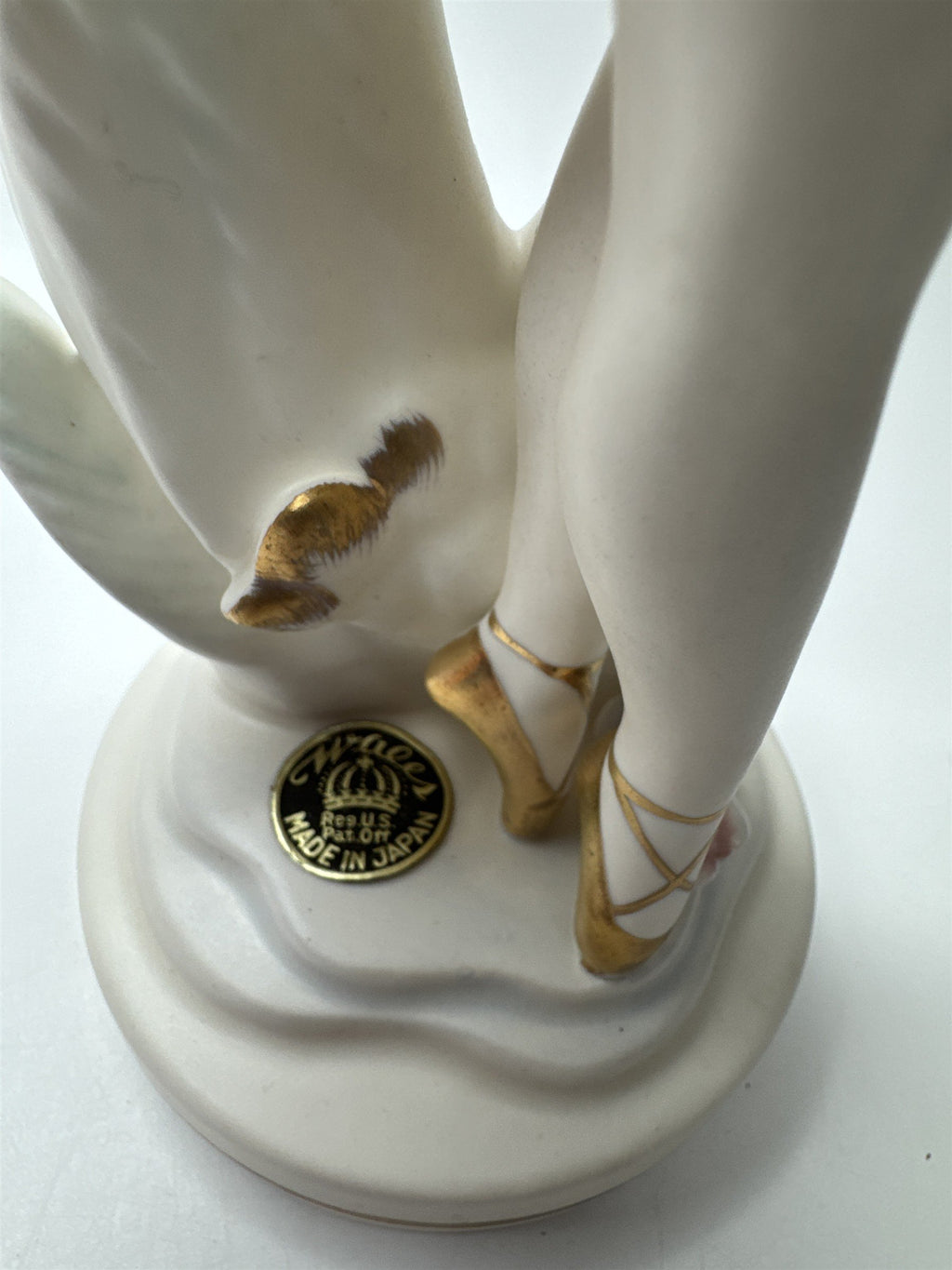 Vintager Wales Japan Bone Porcelain Ballerina Girl /w Lattice Dress and Flowers