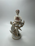 Vintager Wales Japan Bone Porcelain Ballerina Girl /w Lattice Dress and Flowers