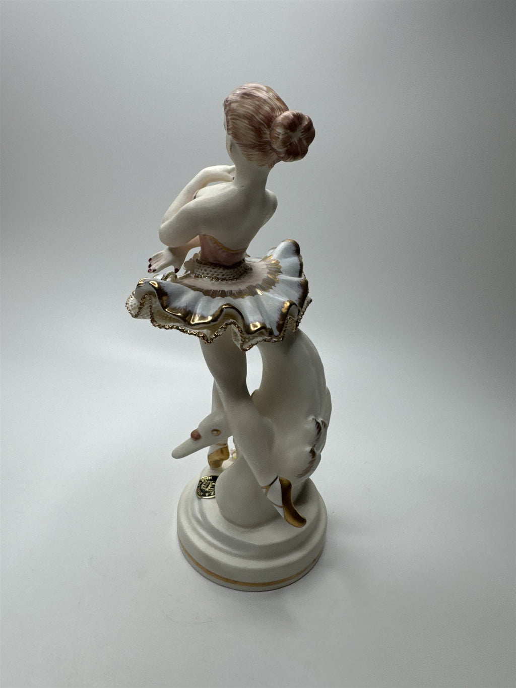 Vintager Wales Japan Bone Porcelain Ballerina Girl /w Lattice Dress and Flowers