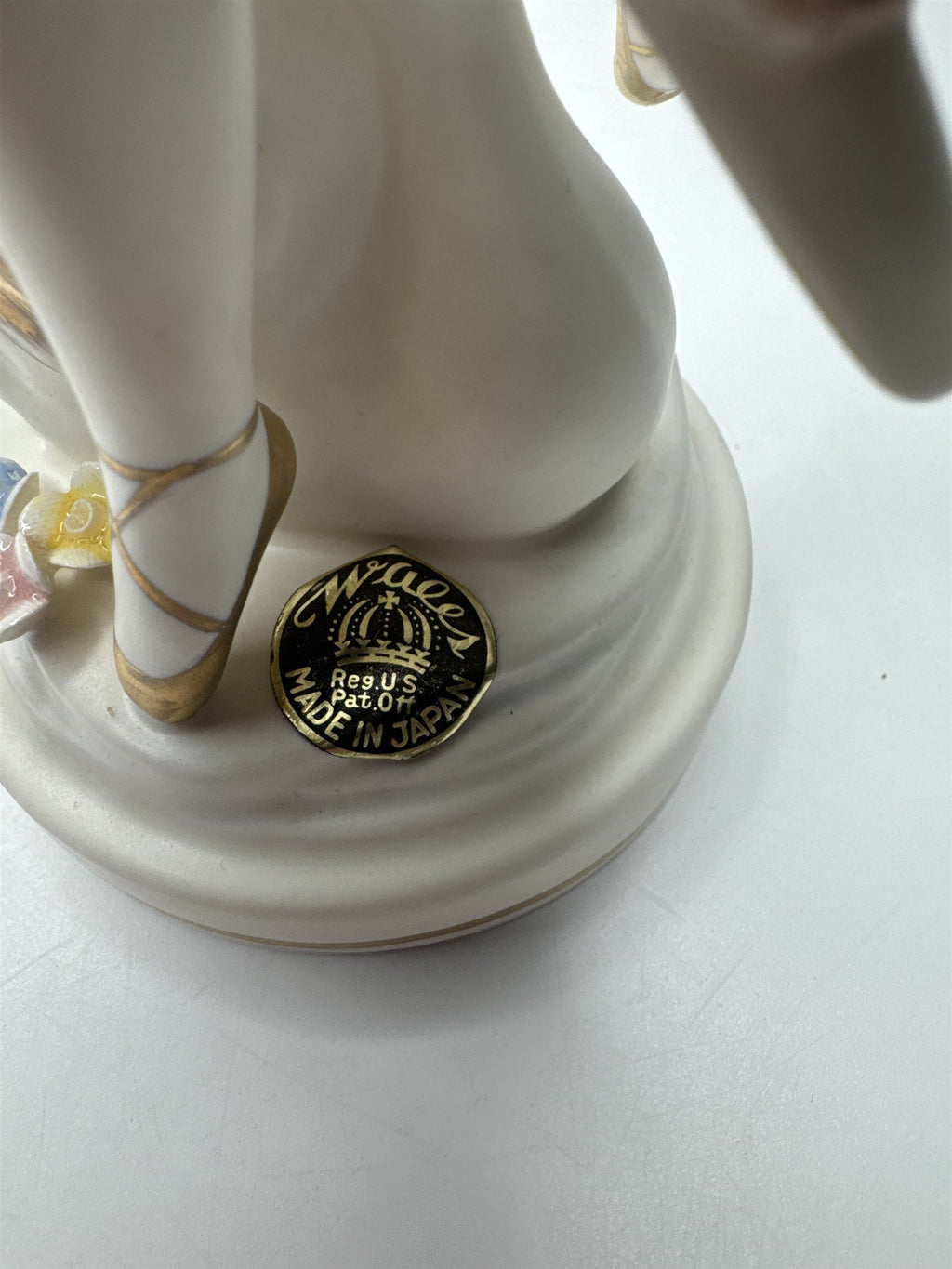 Vintager Wales Japan Bone Porcelain Ballerina Girl /w Lattice Dress and Flowers