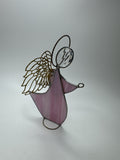 Vintage Christmas Angel Leaded Stained Glass Pink Sun Catcher Standing Bow Halo