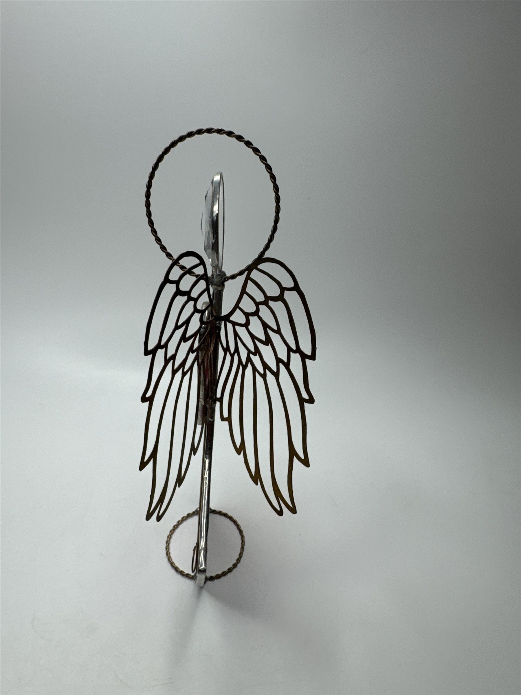 Vintage Christmas Angel Leaded Stained Glass Pink Sun Catcher Standing Bow Halo