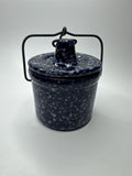 Vintage Speckled Dark Blue Cheese/Butter Crock Navy Locking Lid Ware