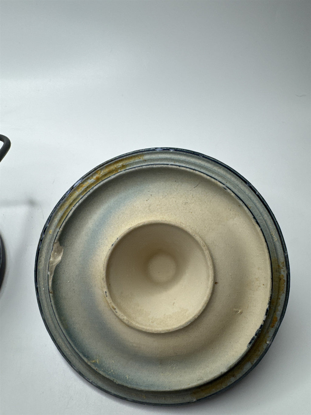 Vintage Speckled Dark Blue Cheese/Butter Crock Navy Locking Lid Ware