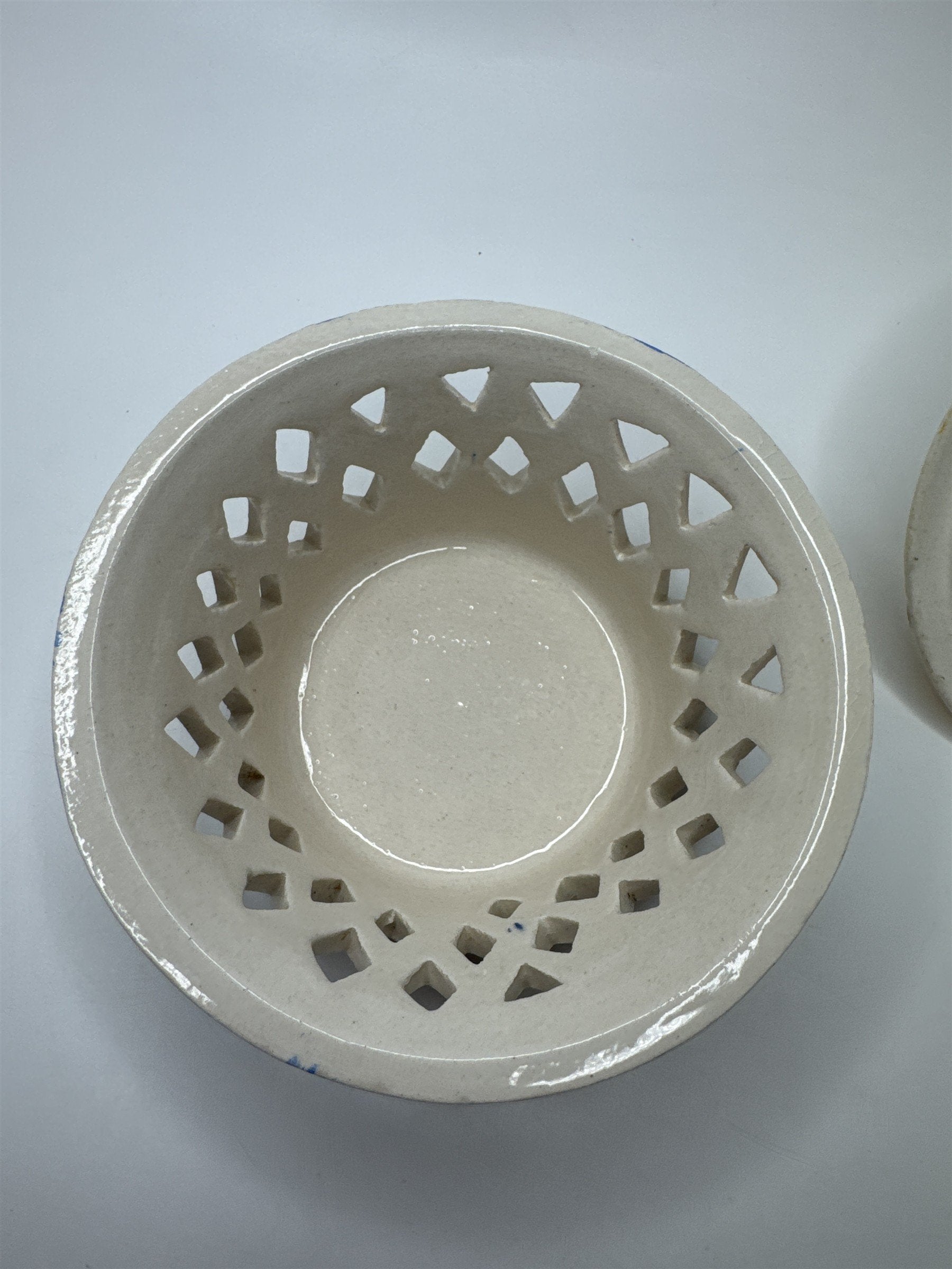 Vintage Covered Basket Weave Lattice Cut Floral Bird Basket Trinket Dish Italy
