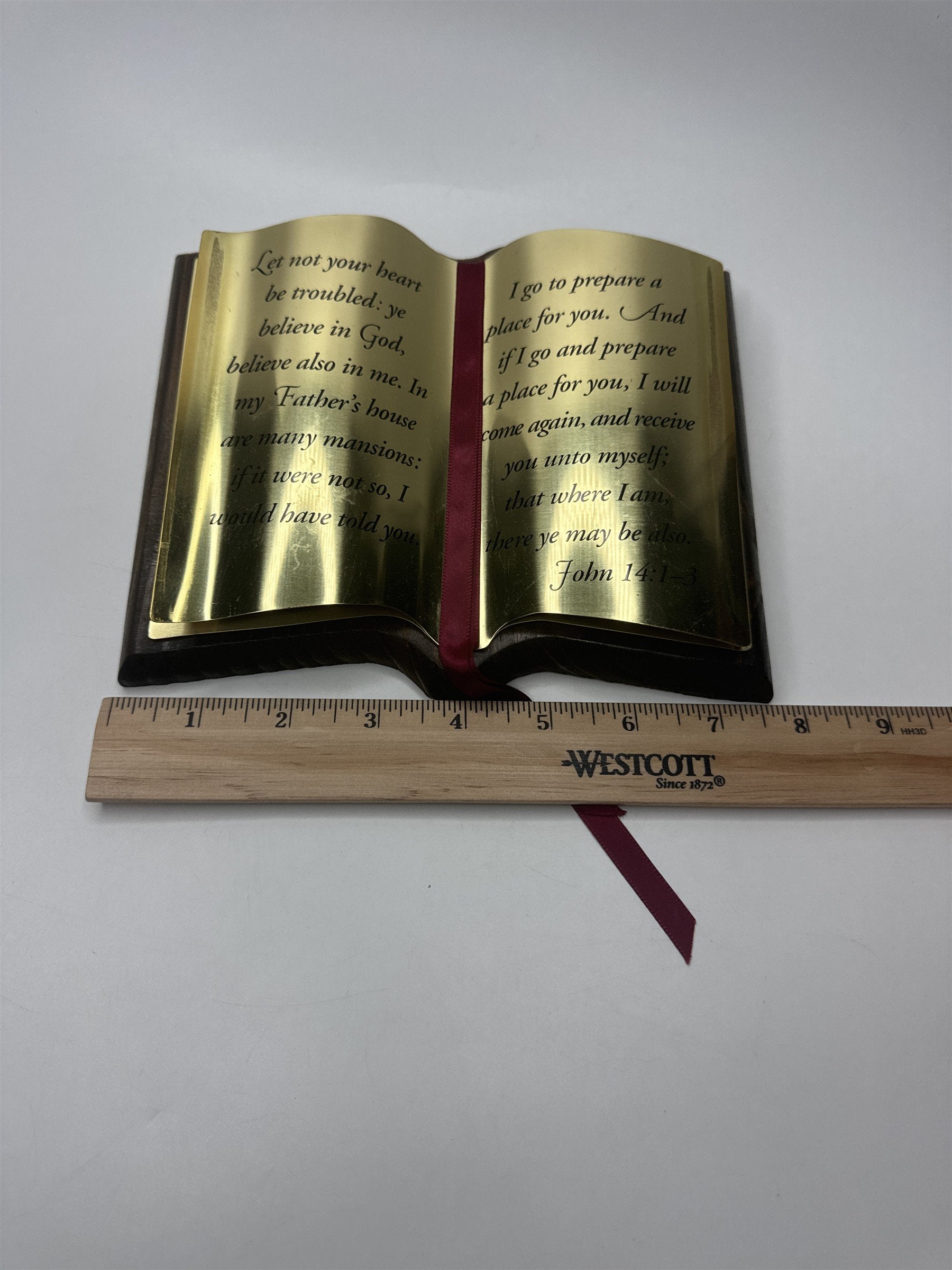 Vintage Home Interiors Bible Metal & Wood Hanging John 14:1-3 Verses Bookmark