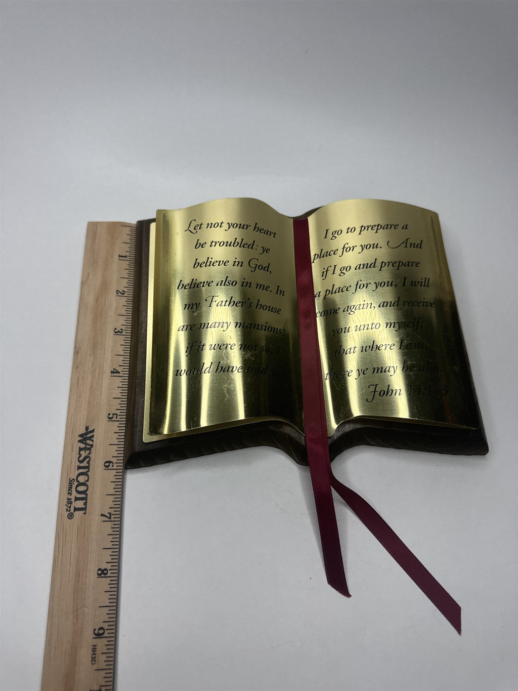 Vintage Home Interiors Bible Metal & Wood Hanging John 14:1-3 Verses Bookmark