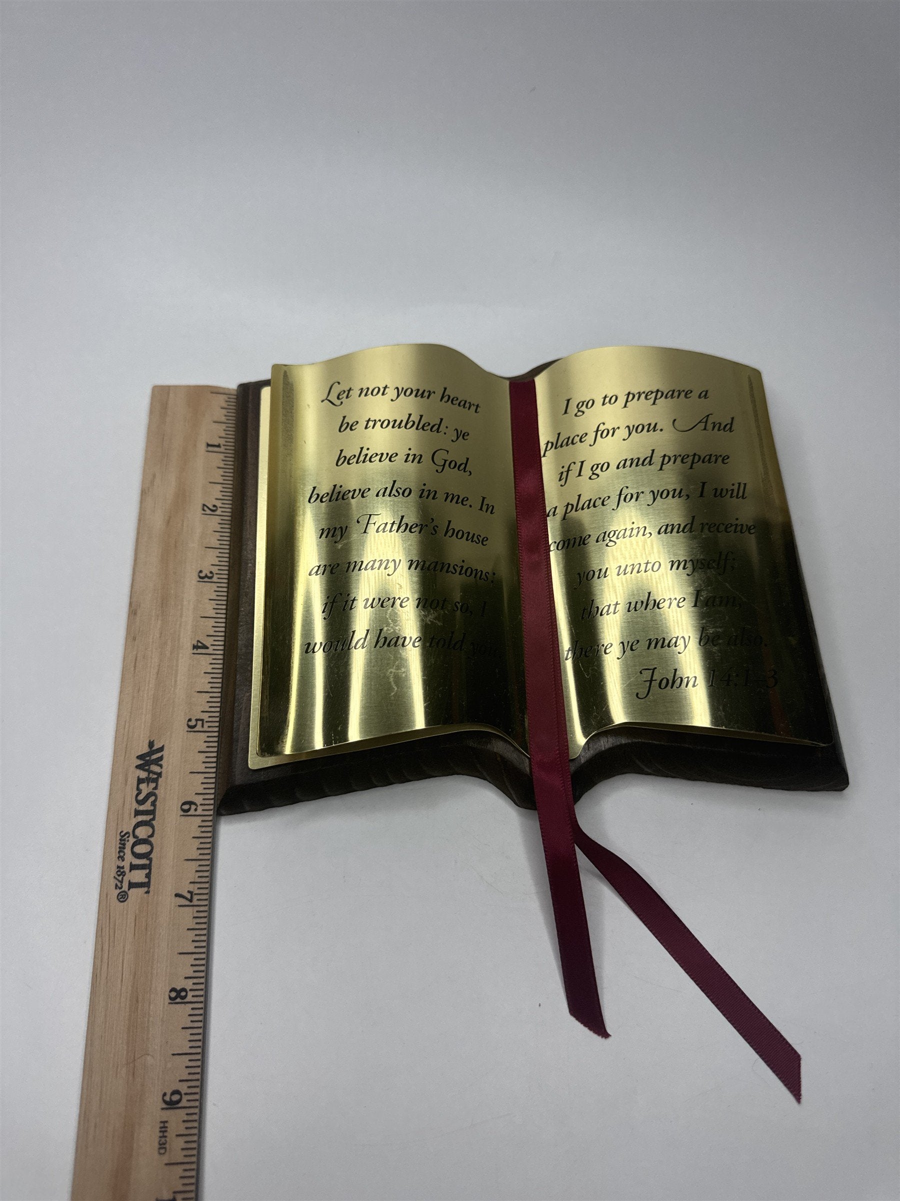 Vintage Home Interiors Bible Metal & Wood Hanging John 14:1-3 Verses Bookmark