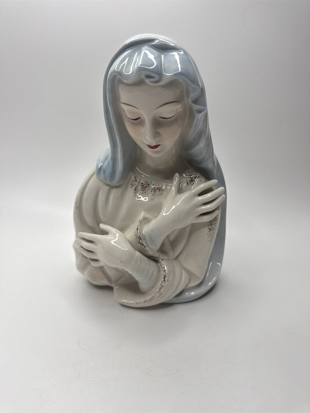Vintage Virgin Mary Porcelain Planter Japan Crossed Arms Holy Religious Planter