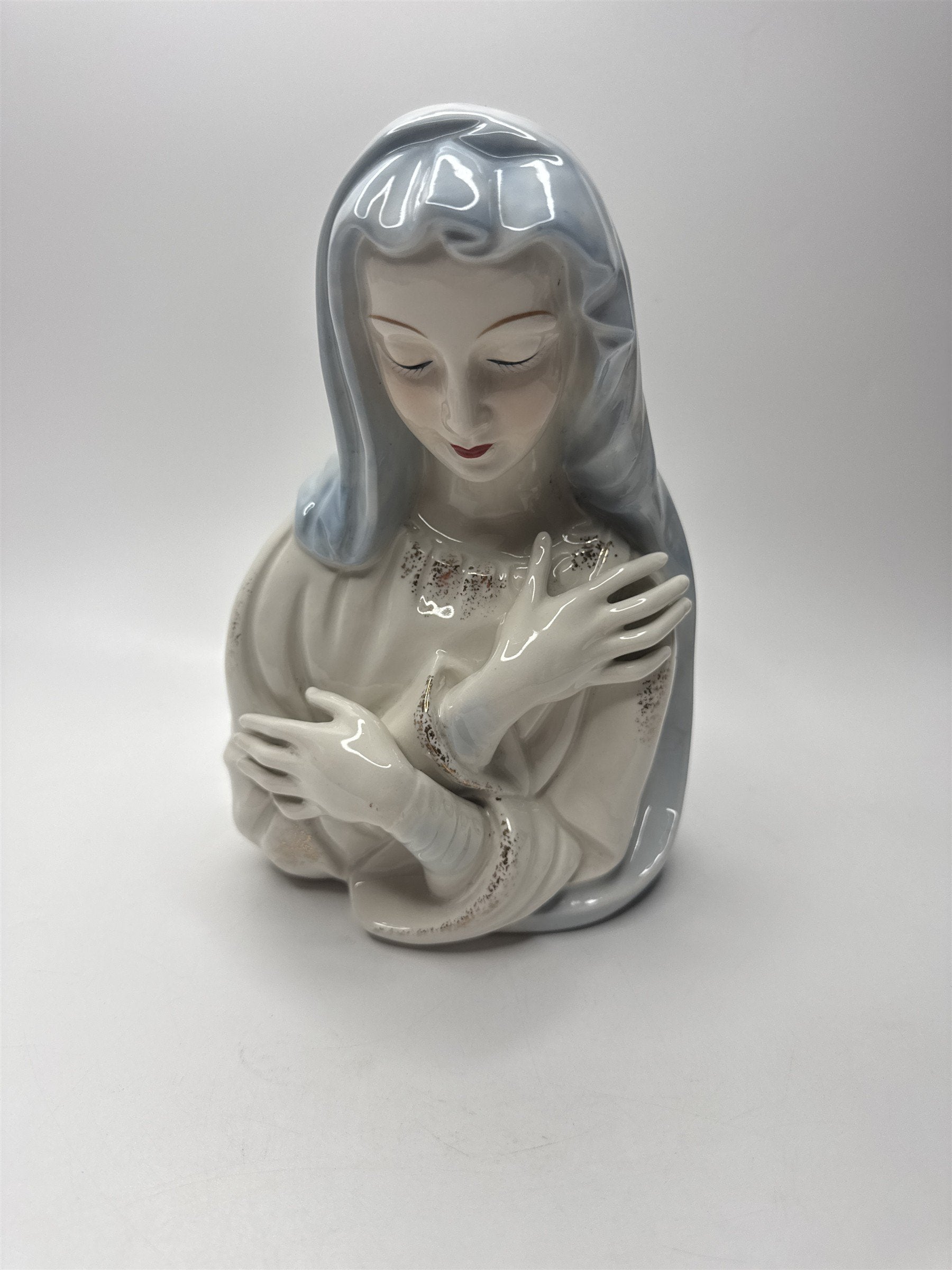 Vintage Virgin Mary Porcelain Planter Japan Crossed Arms Holy Religious Planter