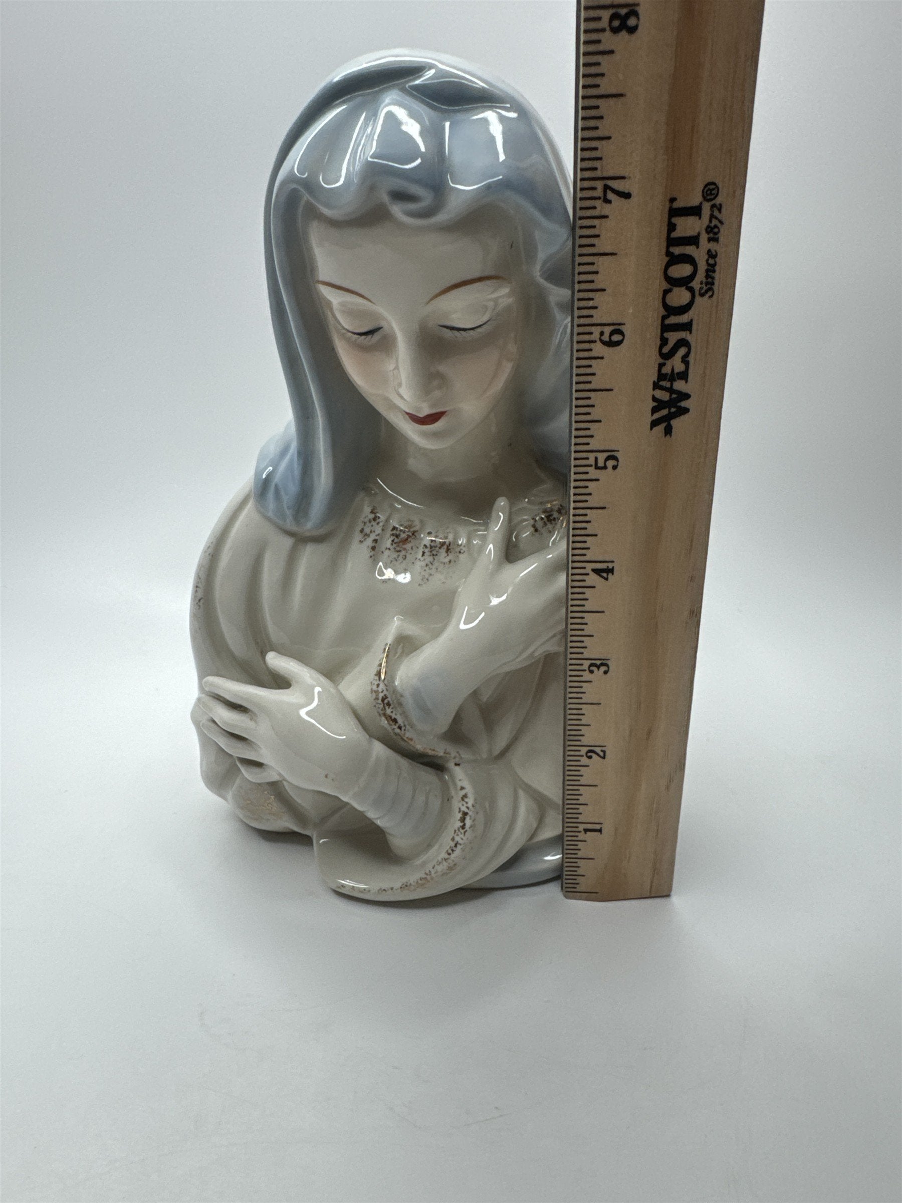 Vintage Virgin Mary Porcelain Planter Japan Crossed Arms Holy Religious Planter