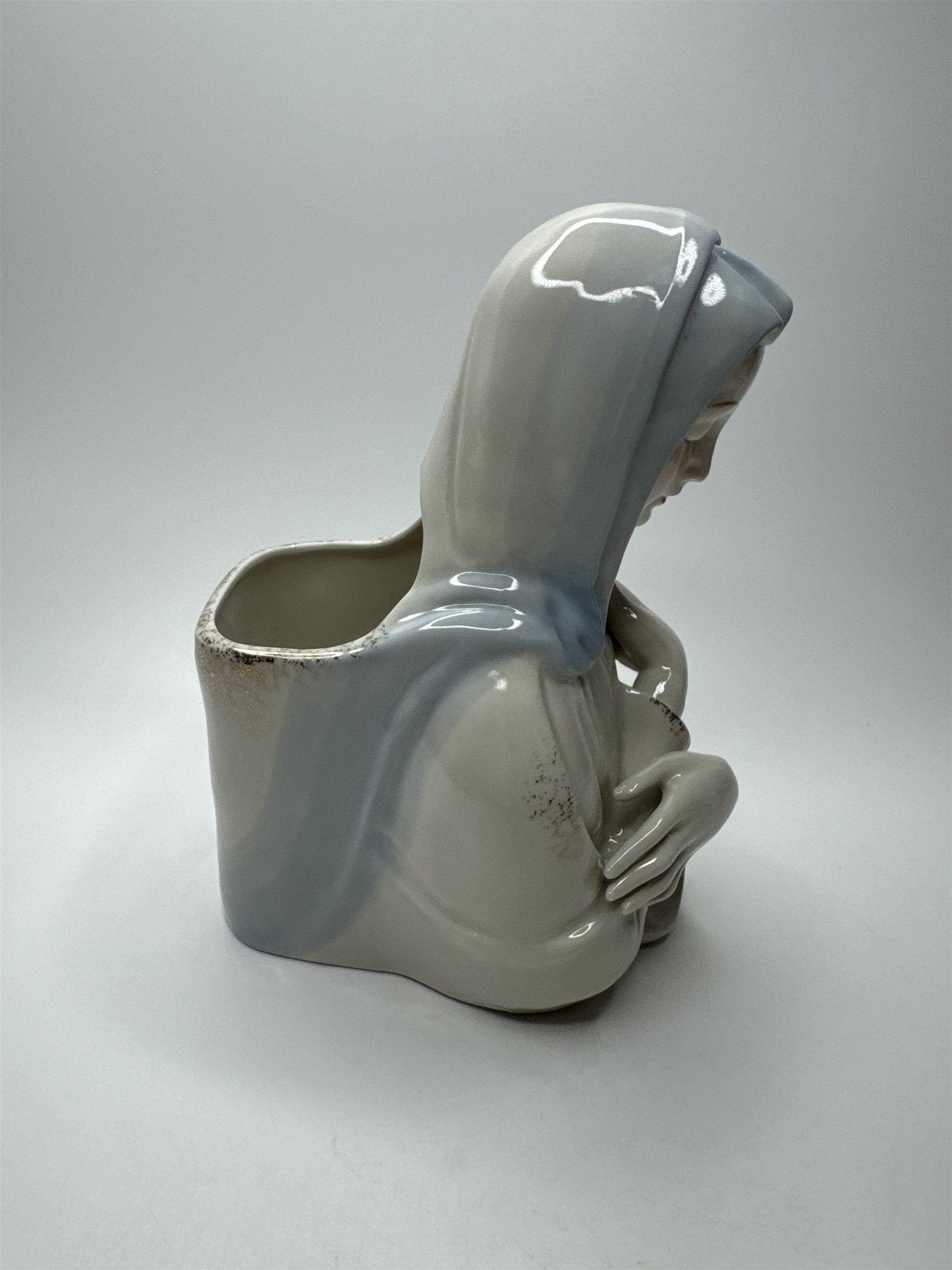 Vintage Virgin Mary Porcelain Planter Japan Crossed Arms Holy Religious Planter