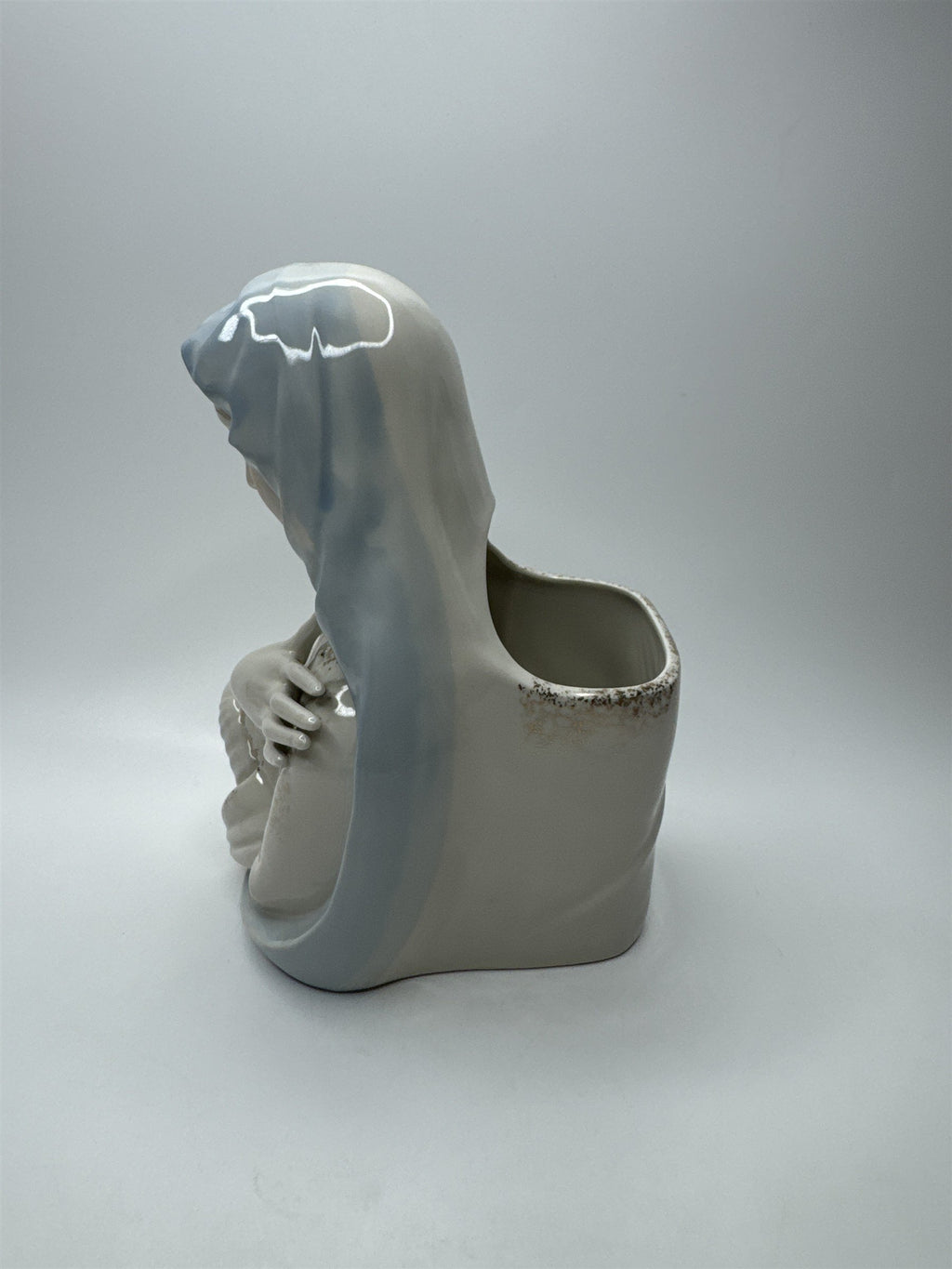 Vintage Virgin Mary Porcelain Planter Japan Crossed Arms Holy Religious Planter