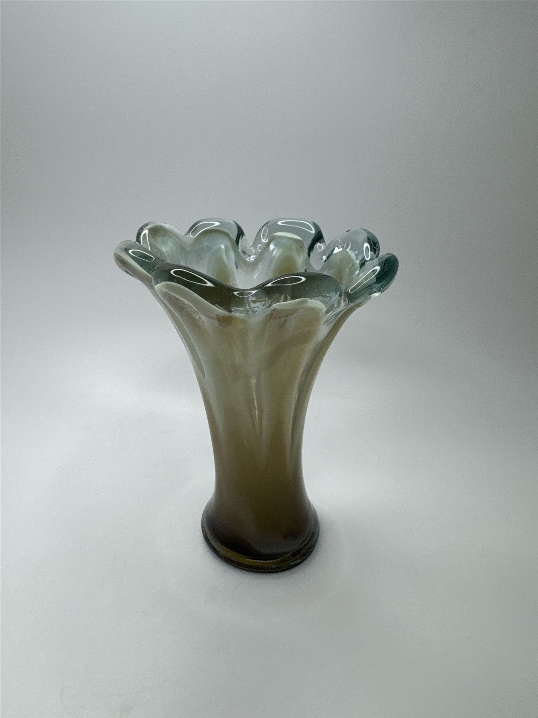 Vintage Murano Style Table Vase Clear /w Murky Brown Look Cool Swirls Retro MCM