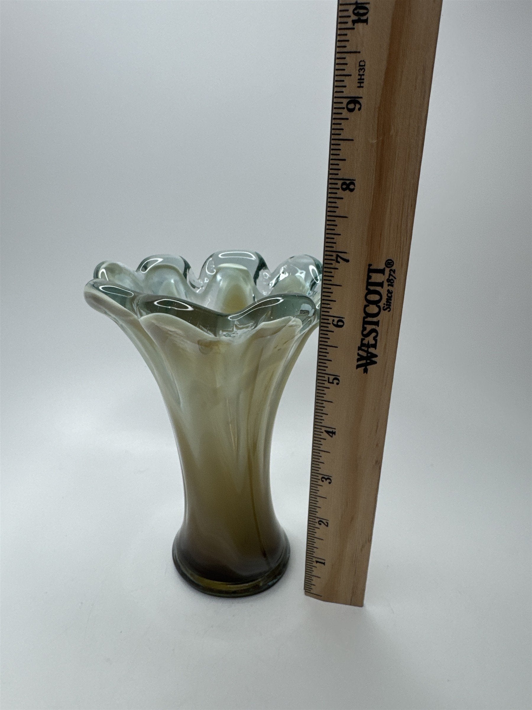 Vintage Murano Style Table Vase Clear /w Murky Brown Look Cool Swirls Retro MCM