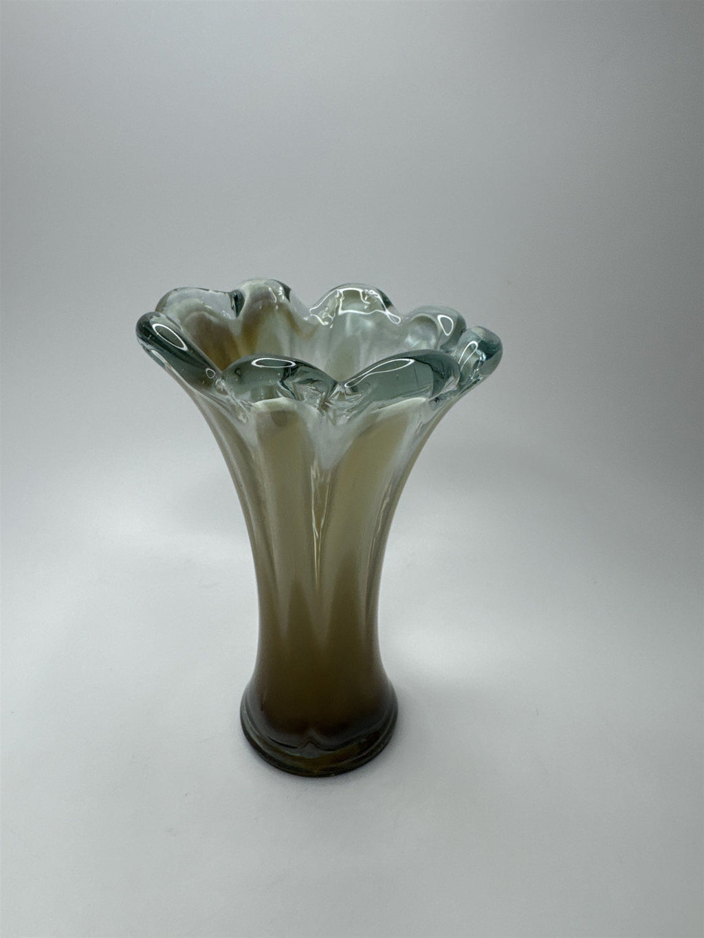 Vintage Murano Style Table Vase Clear /w Murky Brown Look Cool Swirls Retro MCM