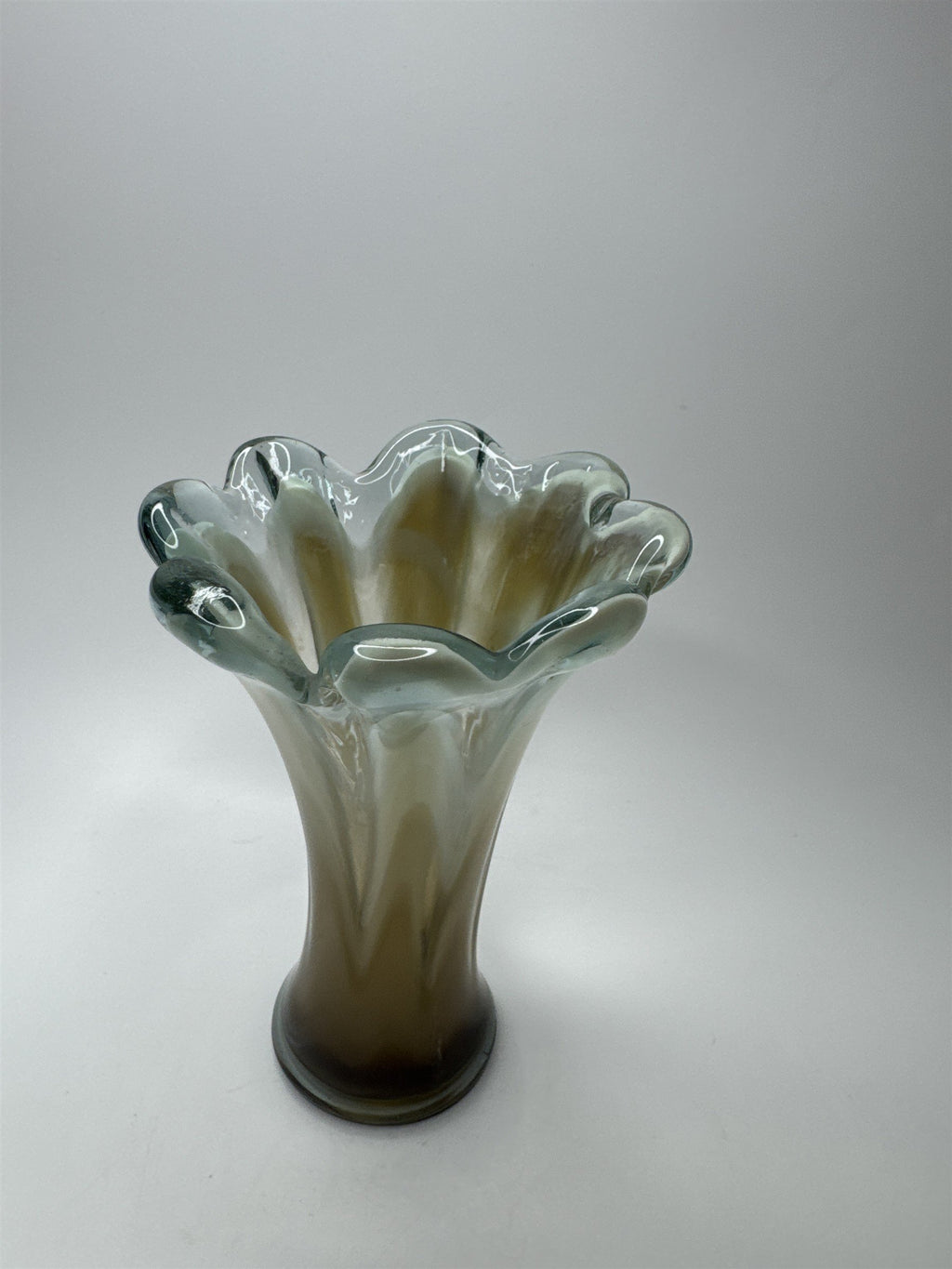 Vintage Murano Style Table Vase Clear /w Murky Brown Look Cool Swirls Retro MCM