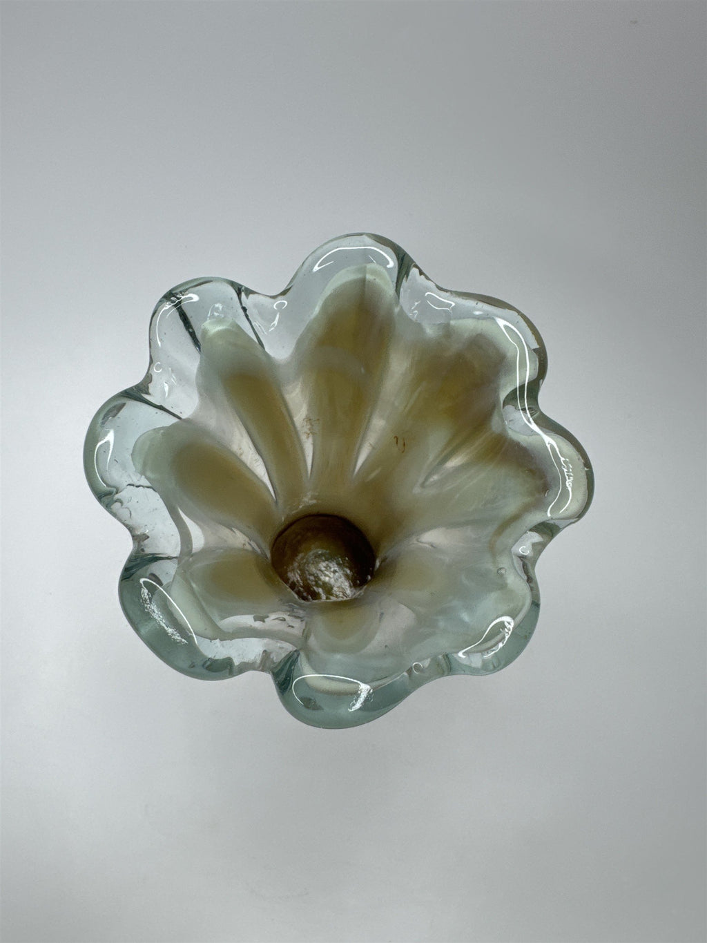 Vintage Murano Style Table Vase Clear /w Murky Brown Look Cool Swirls Retro MCM