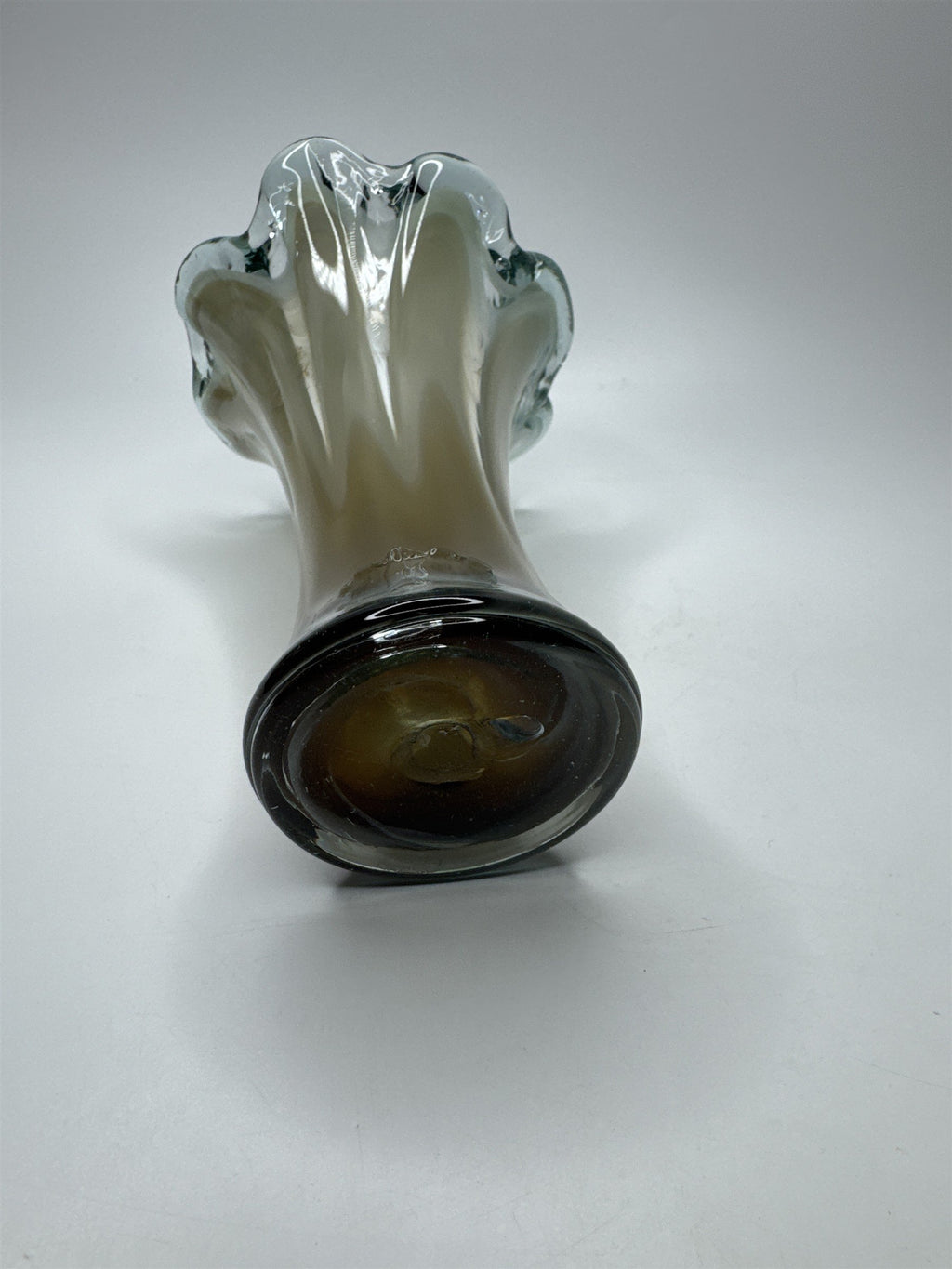 Vintage Murano Style Table Vase Clear /w Murky Brown Look Cool Swirls Retro MCM