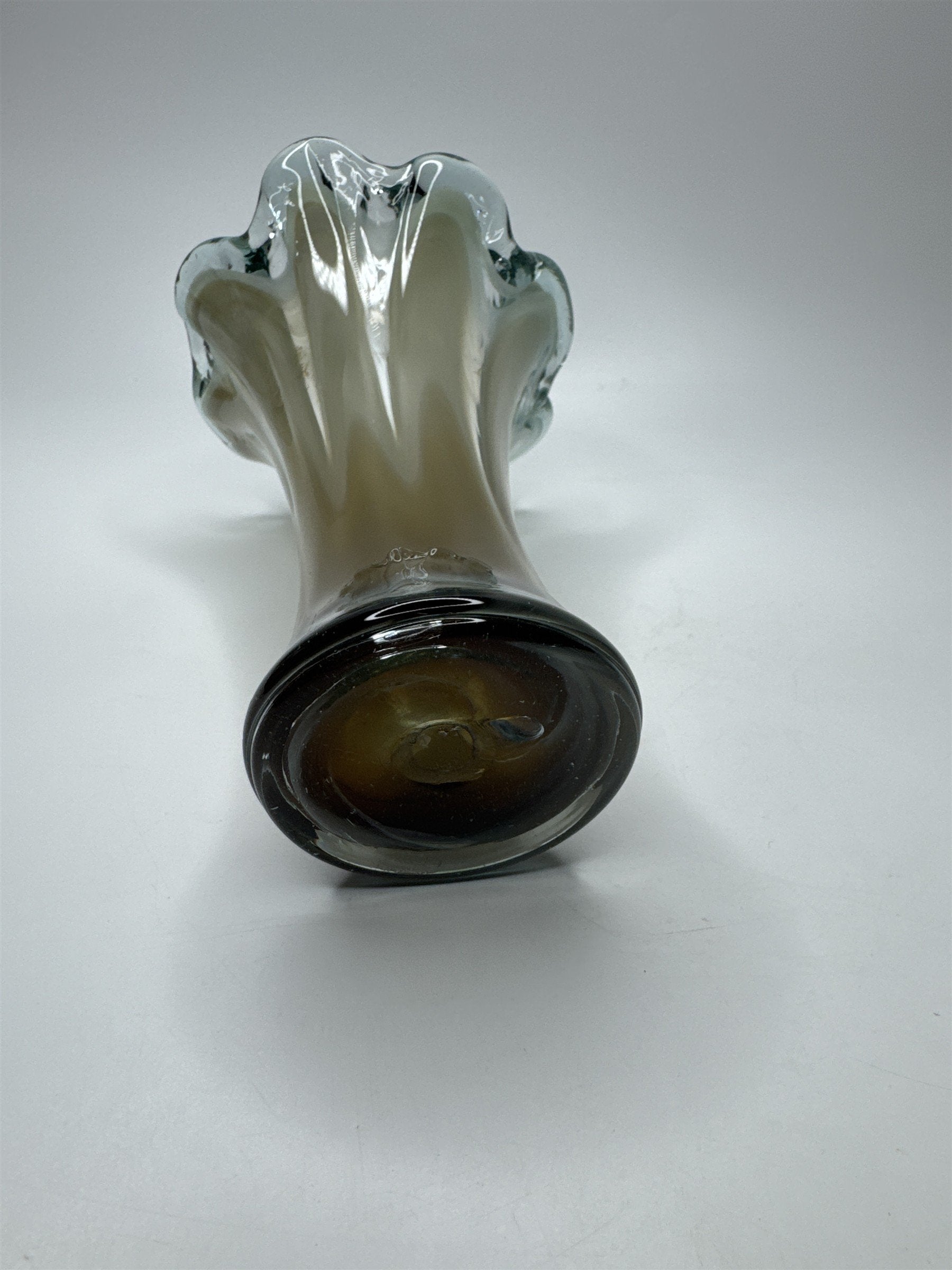 Vintage Murano Style Table Vase Clear /w Murky Brown Look Cool Swirls Retro MCM