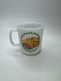 Vintage Glasbake White Milk Glass Mug Coffee Cup Christmas Wreath Lion Cub Cat