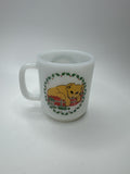 Vintage Glasbake White Milk Glass Mug Coffee Cup Christmas Wreath Lion Cub Cat