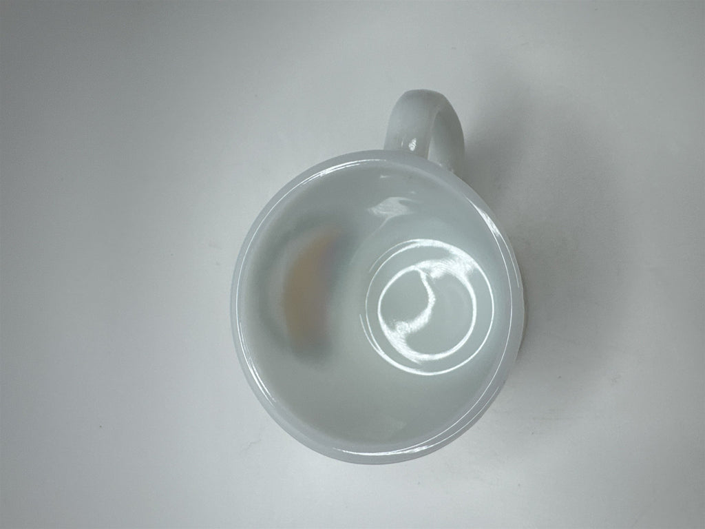 Vintage Glasbake White Milk Glass Mug Coffee Cup Christmas Wreath Lion Cub Cat