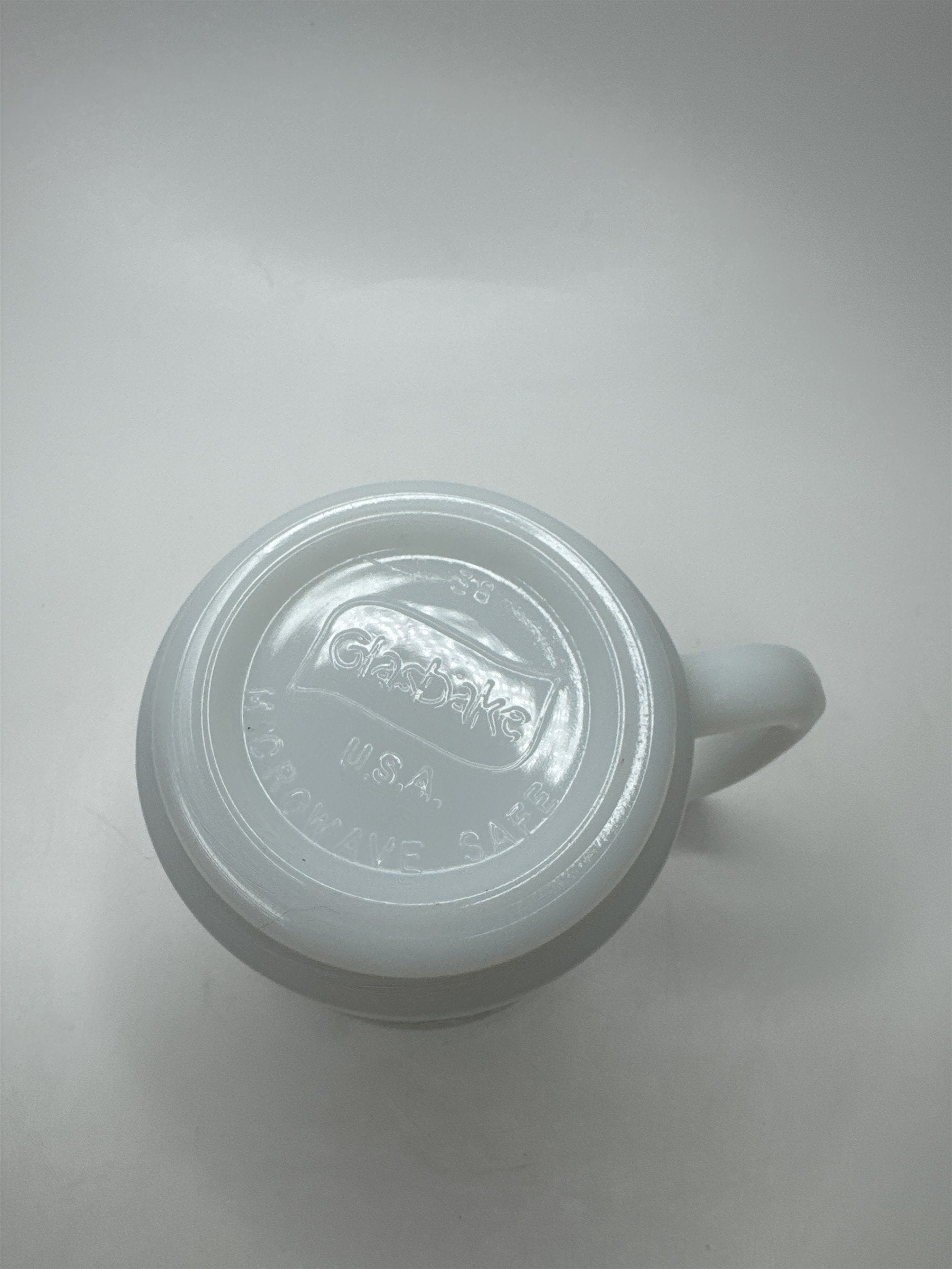 Vintage Glasbake White Milk Glass Mug Coffee Cup Christmas Wreath Lion Cub Cat