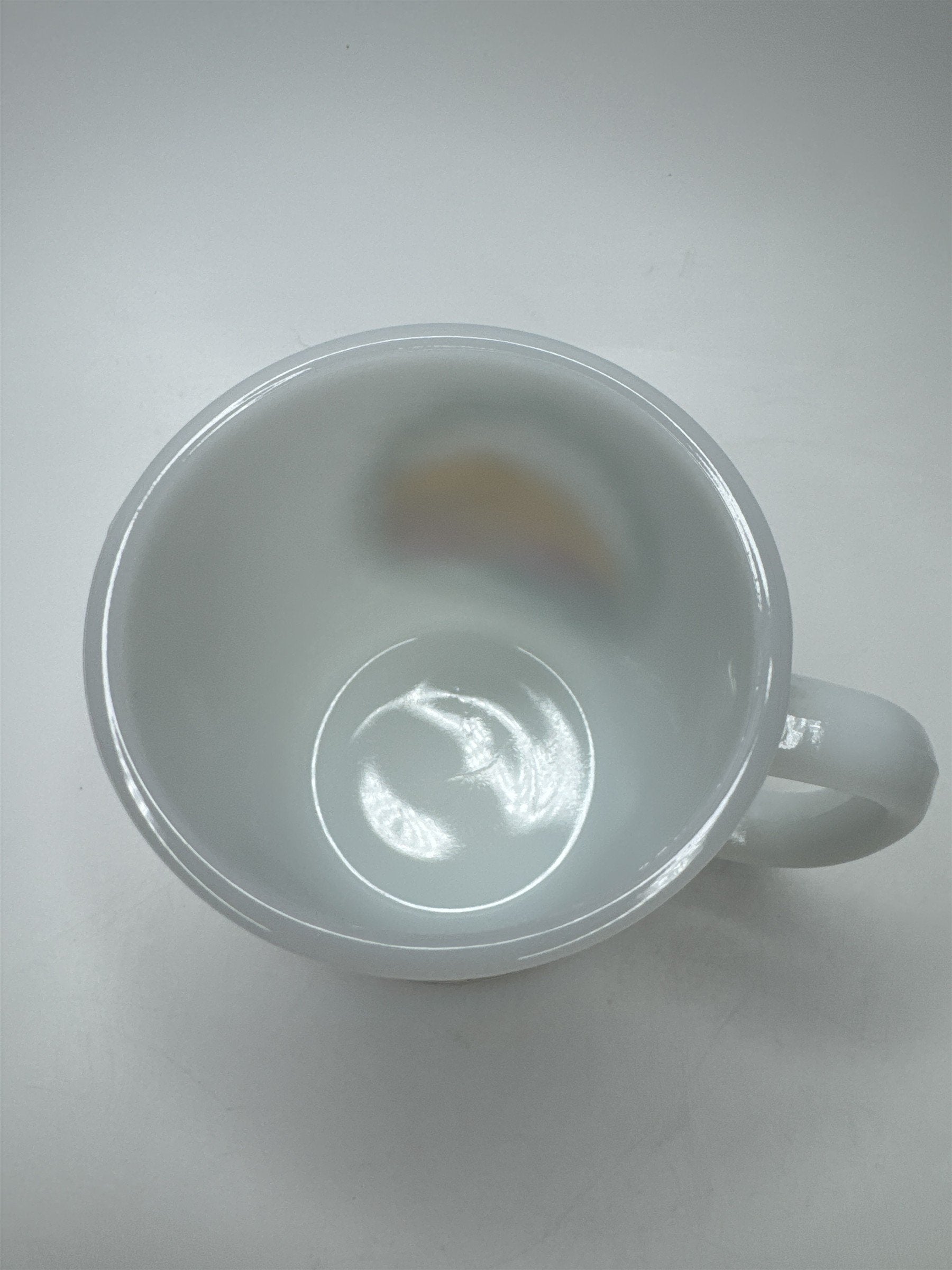Vintage Glasbake White Milk Glass Mug Coffee Cup Christmas Wreath Lion Cub Cat