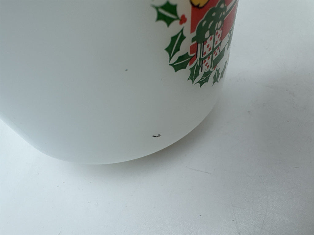 Vintage Glasbake White Milk Glass Mug Coffee Cup Christmas Wreath Lion Cub Cat