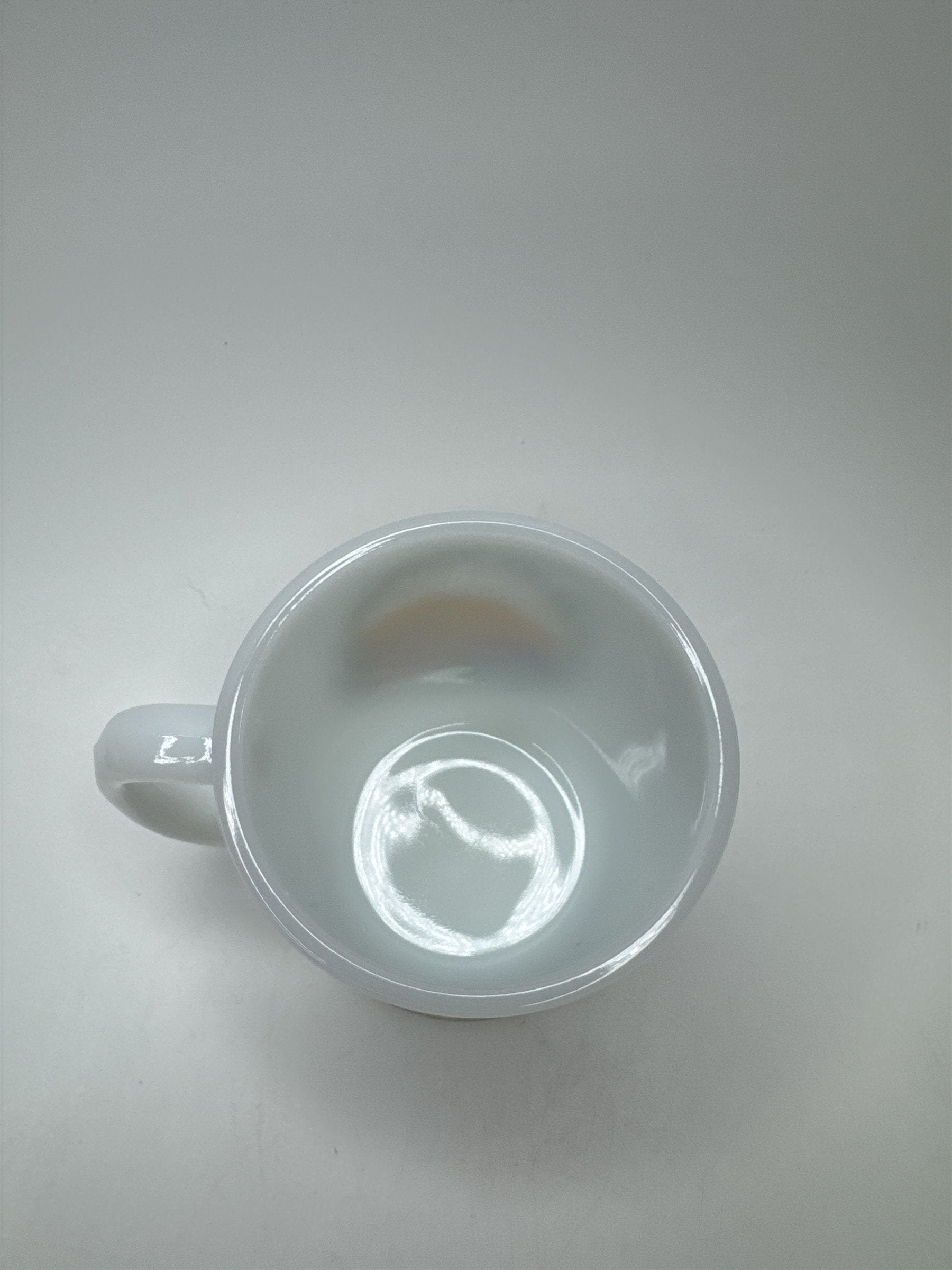 Vintage Glasbake White Milk Glass Mug Coffee Cup Christmas Wreath Lion Cub Cat