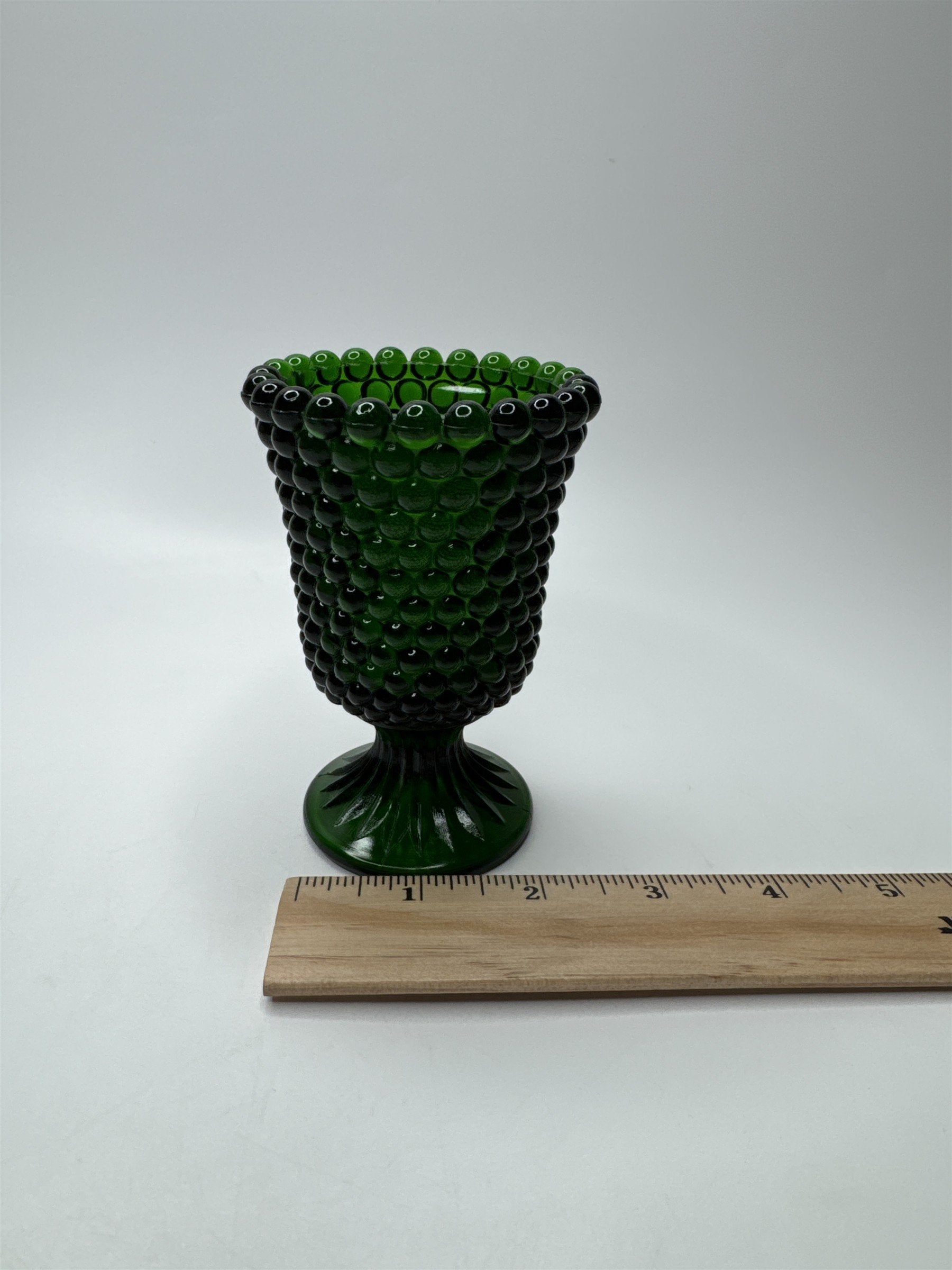Vintage Green Hobnail Candle Holder Mini Vase 4" Tall Tealight Holder