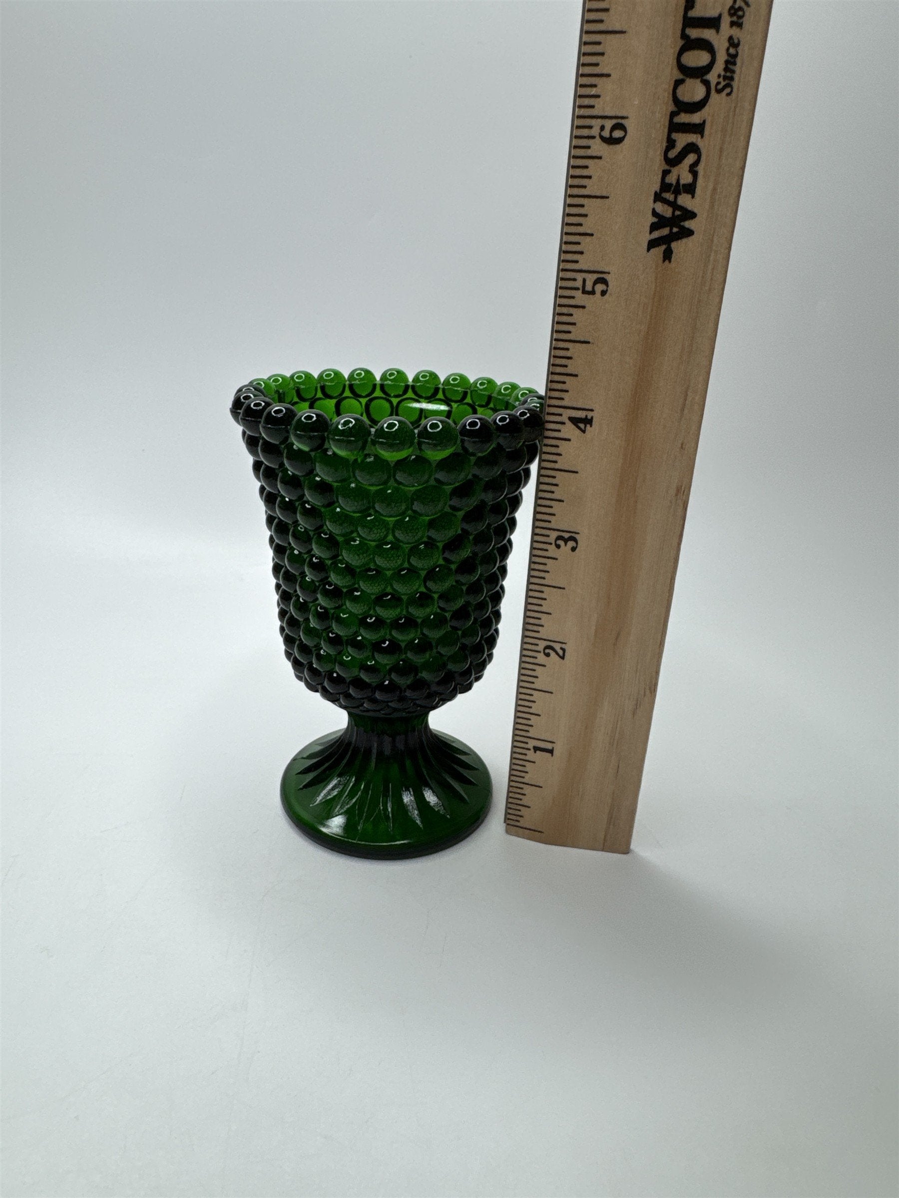 Vintage Green Hobnail Candle Holder Mini Vase 4" Tall Tealight Holder