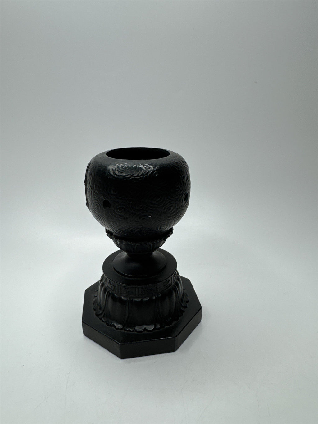 Vintage Incense Burner Asian Design Black Metal Globe on Stand Burner for Cones