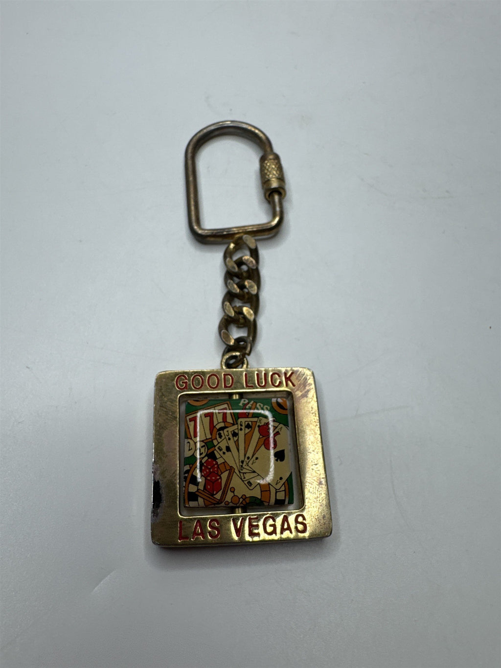 Vintage Distressed Good Luck Last Vegas Spinning Keychain Chain Link
