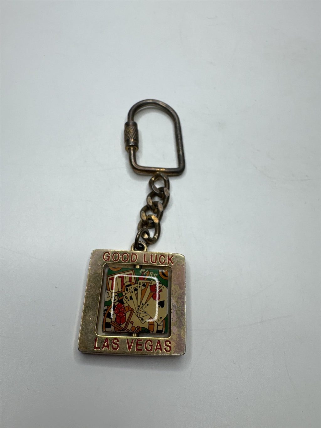 Vintage Distressed Good Luck Last Vegas Spinning Keychain Chain Link